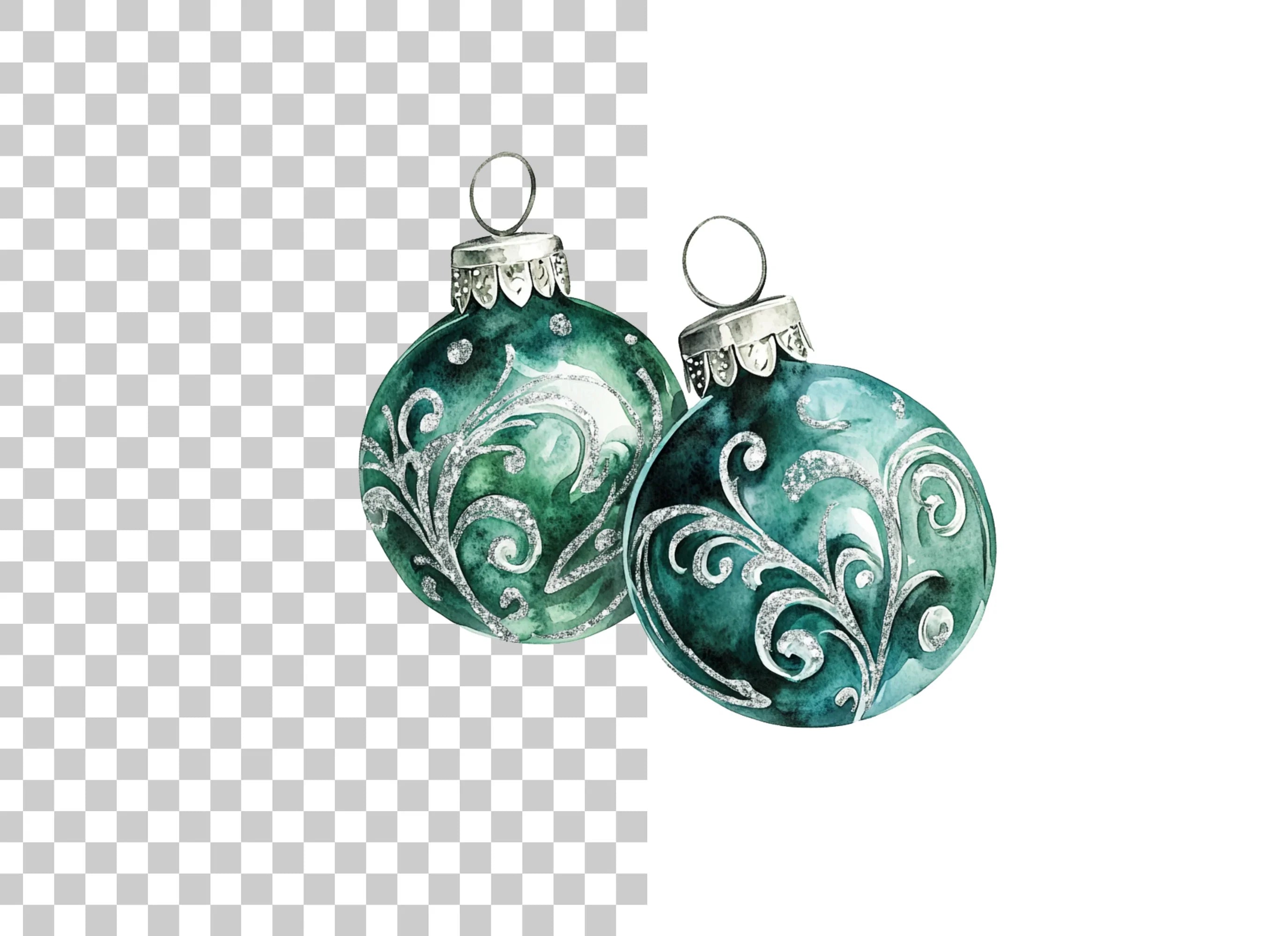 Elegant Glitter Christmas Ornaments Clipart Bundle