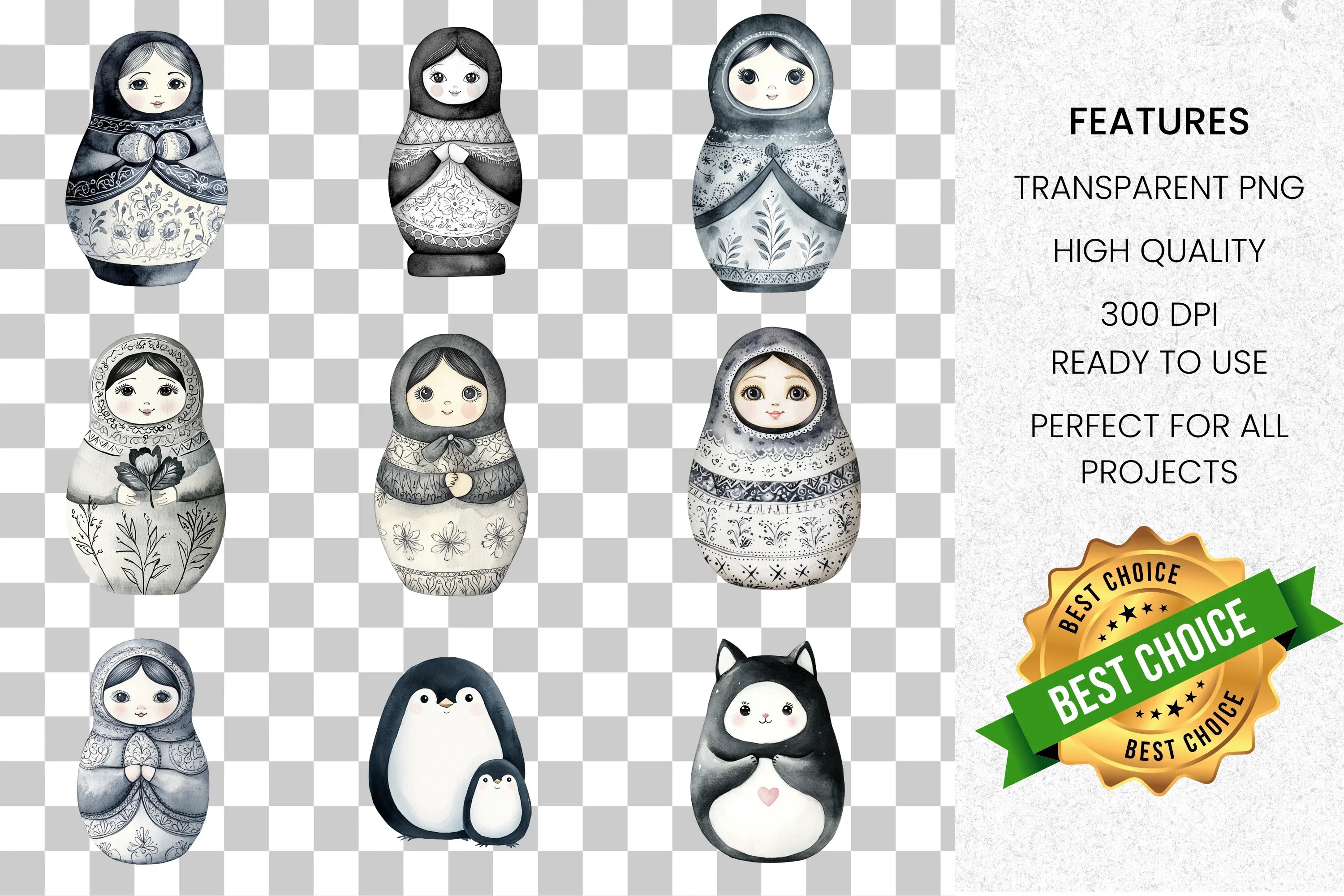 Matryoshka Penguins Clipart Bundle