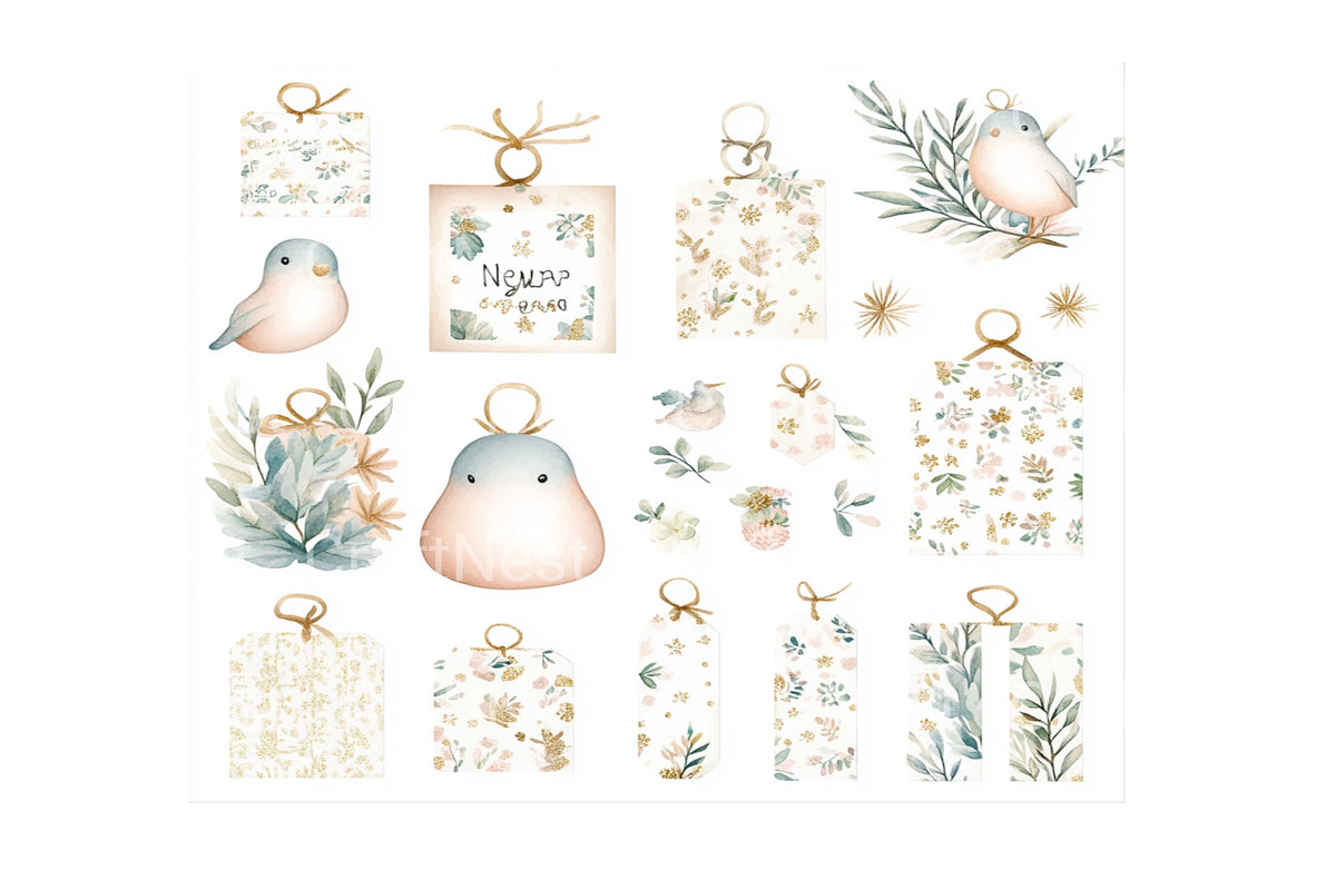 New Year Winter Gift Tags Clipart Bundle