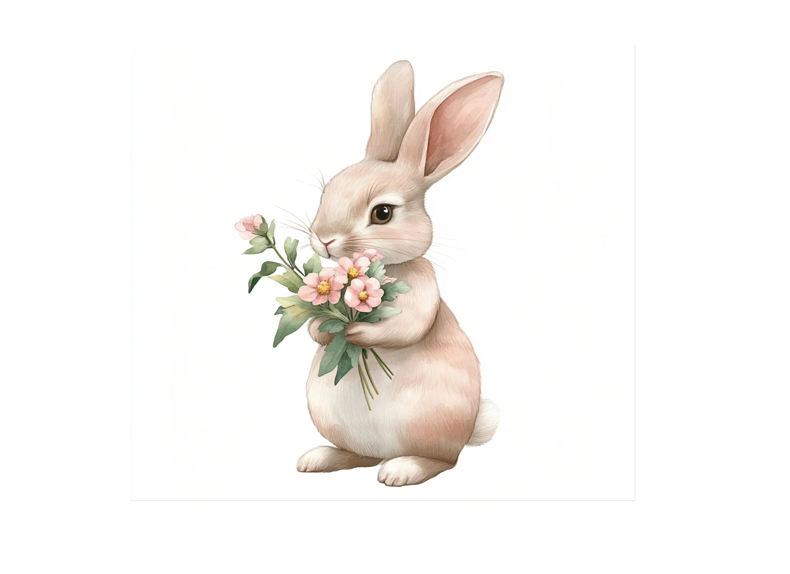 Cute Bunnies with Flower Bouquets Clipart Bundle