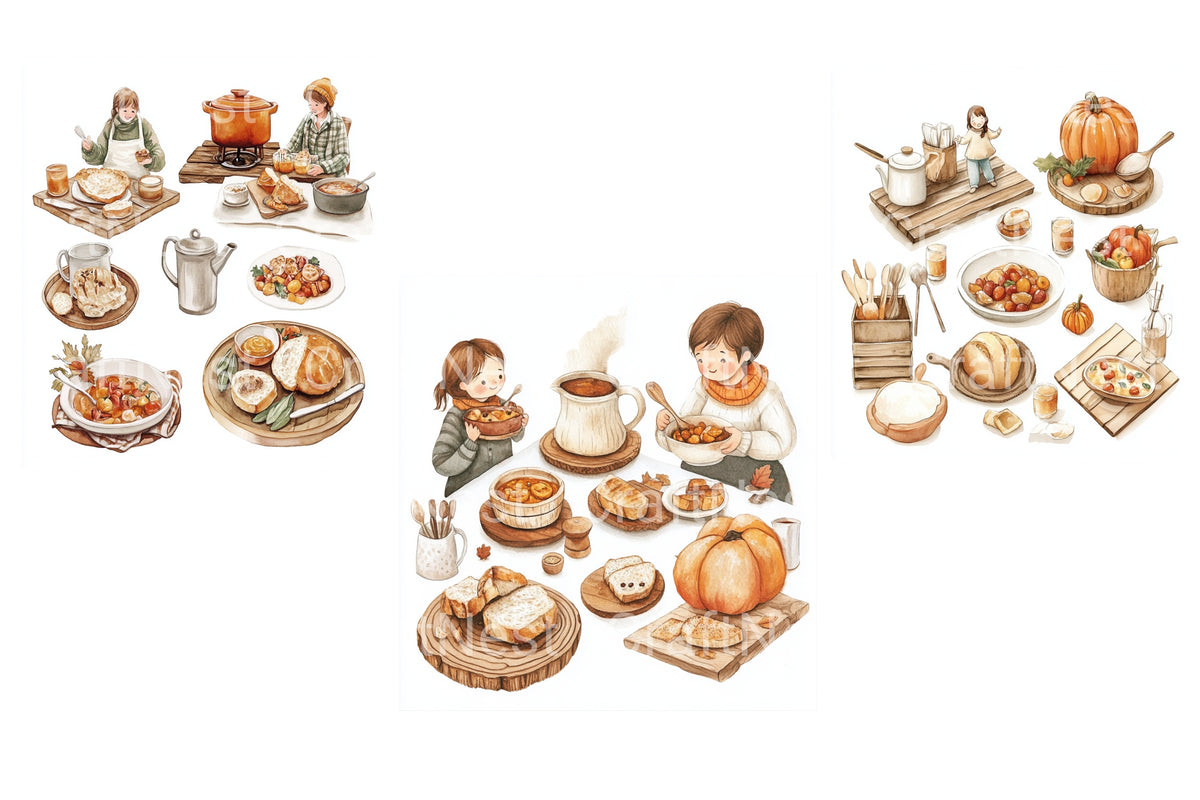 Autumn Harvest Feast Elements Clipart Bundle