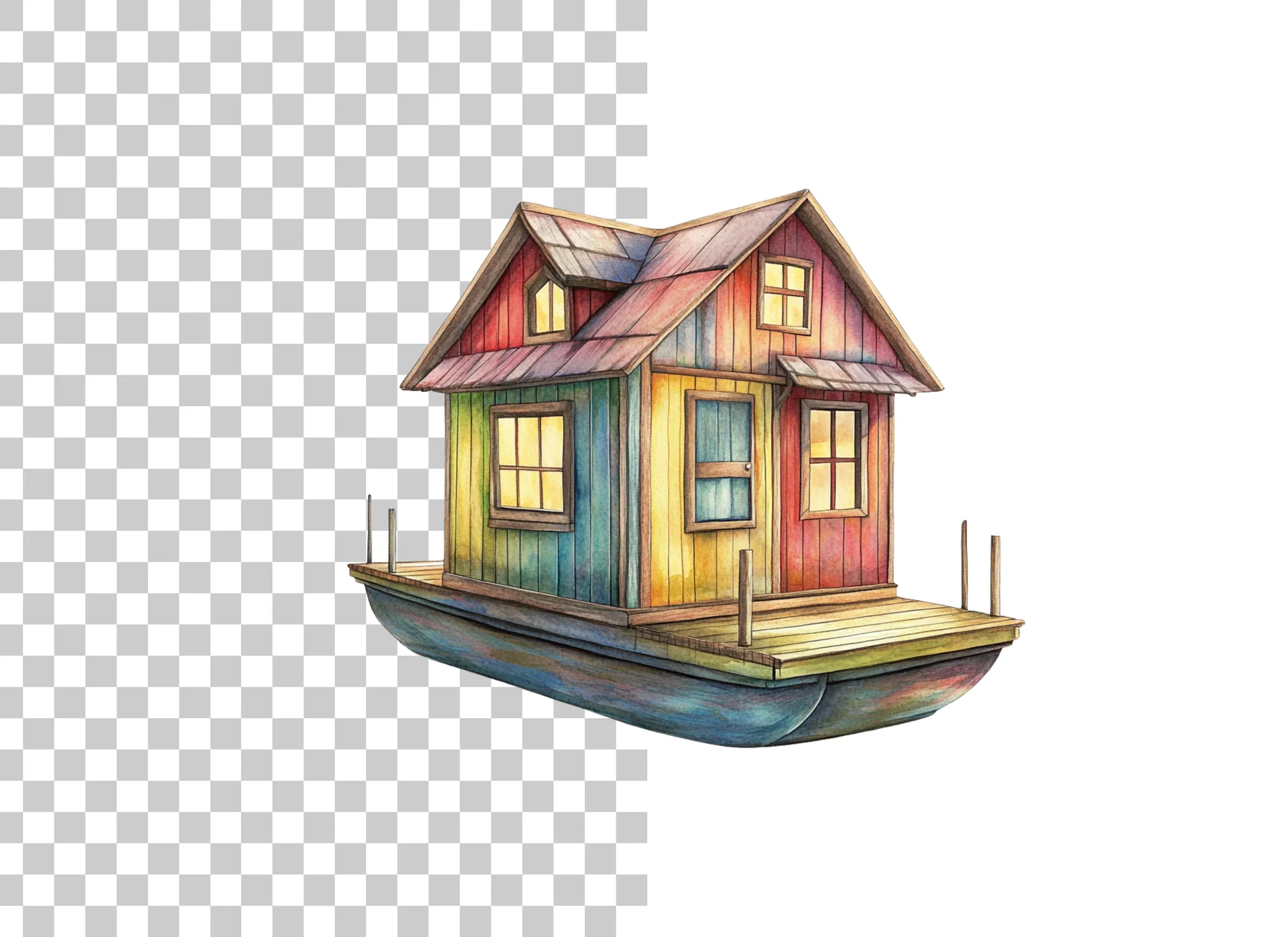 Colorful Floating House Clipart Bundle