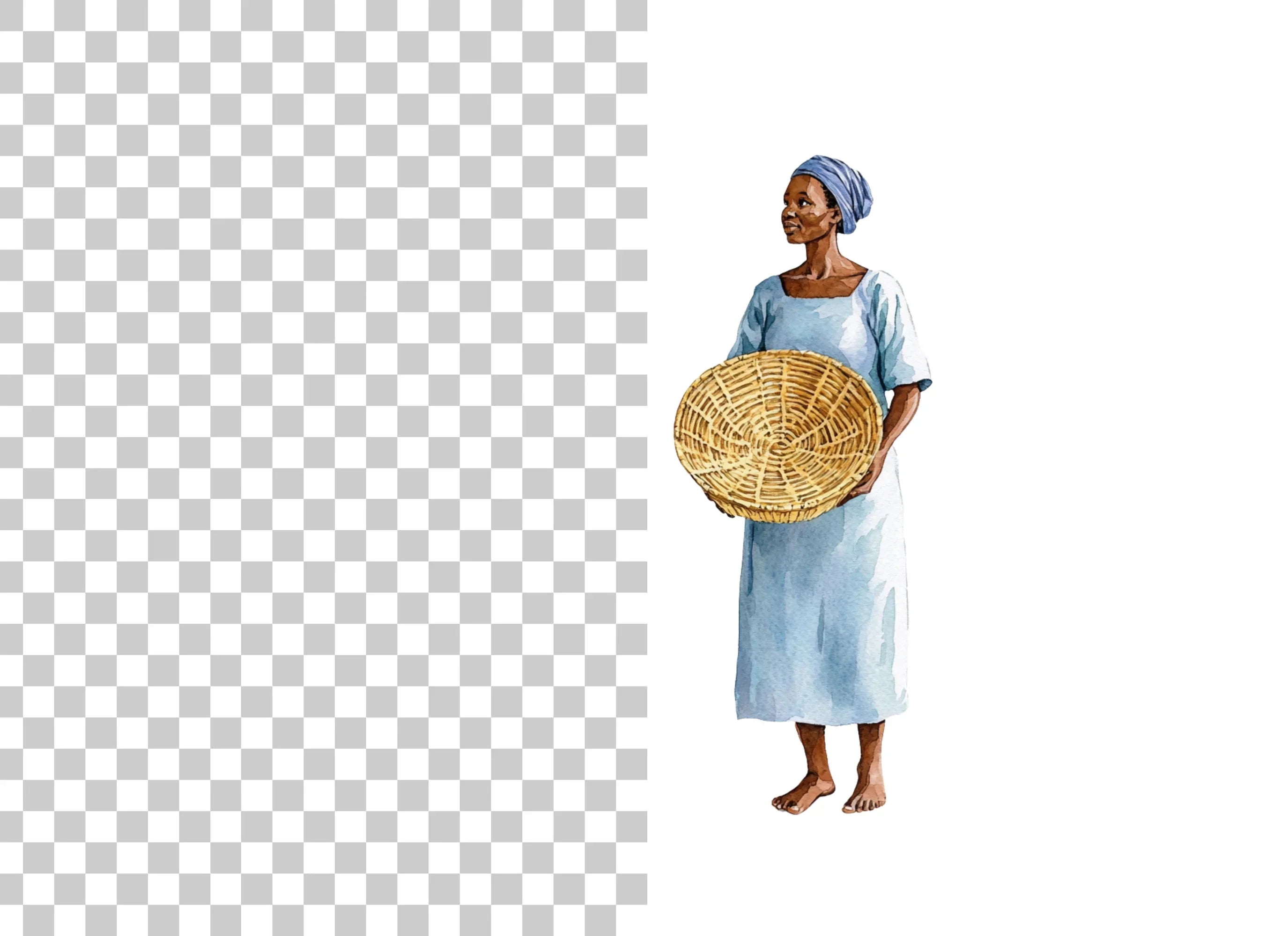 African Woman with Basket Clipart Bundle