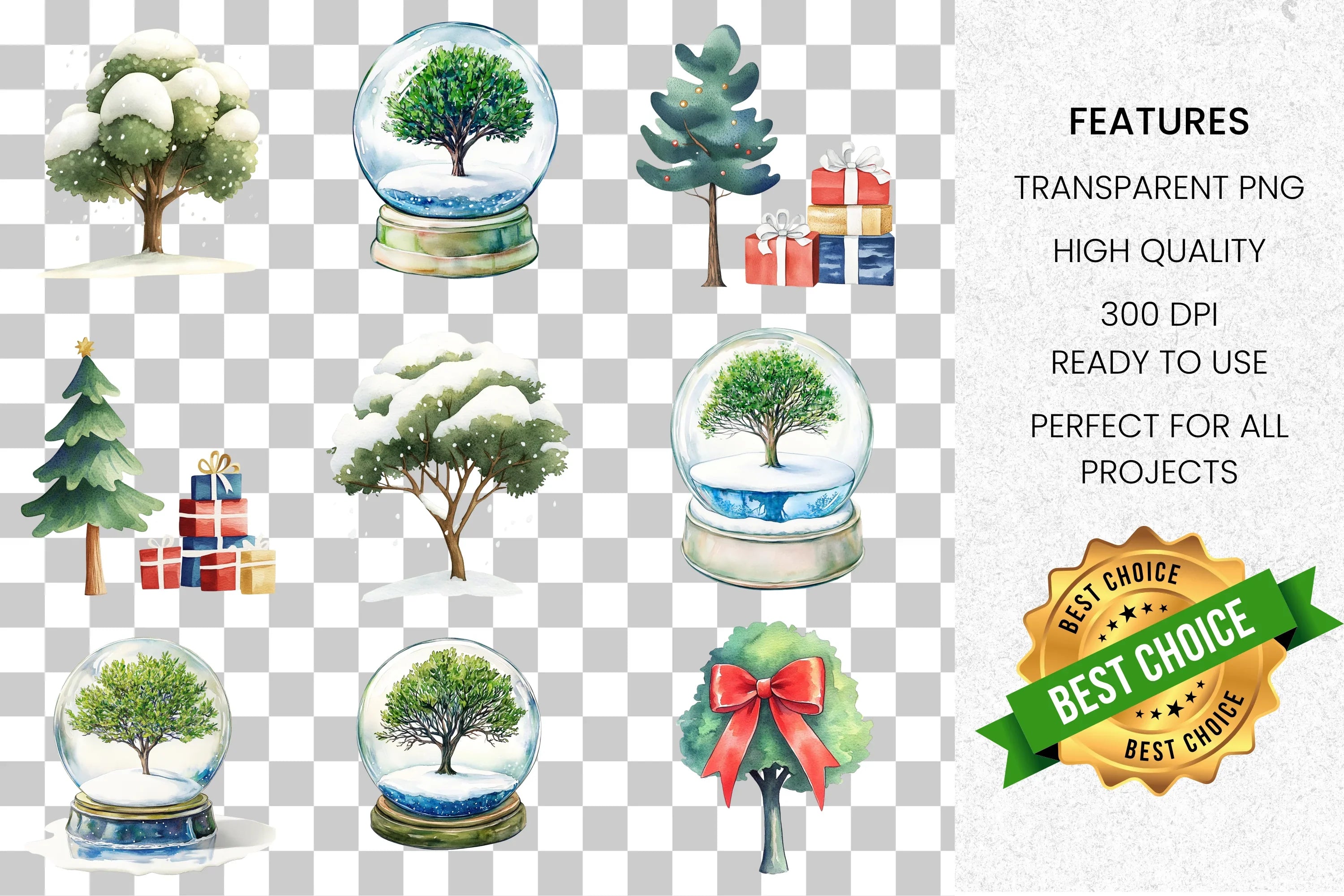 Winter Christmas Tree Clipart Bundle