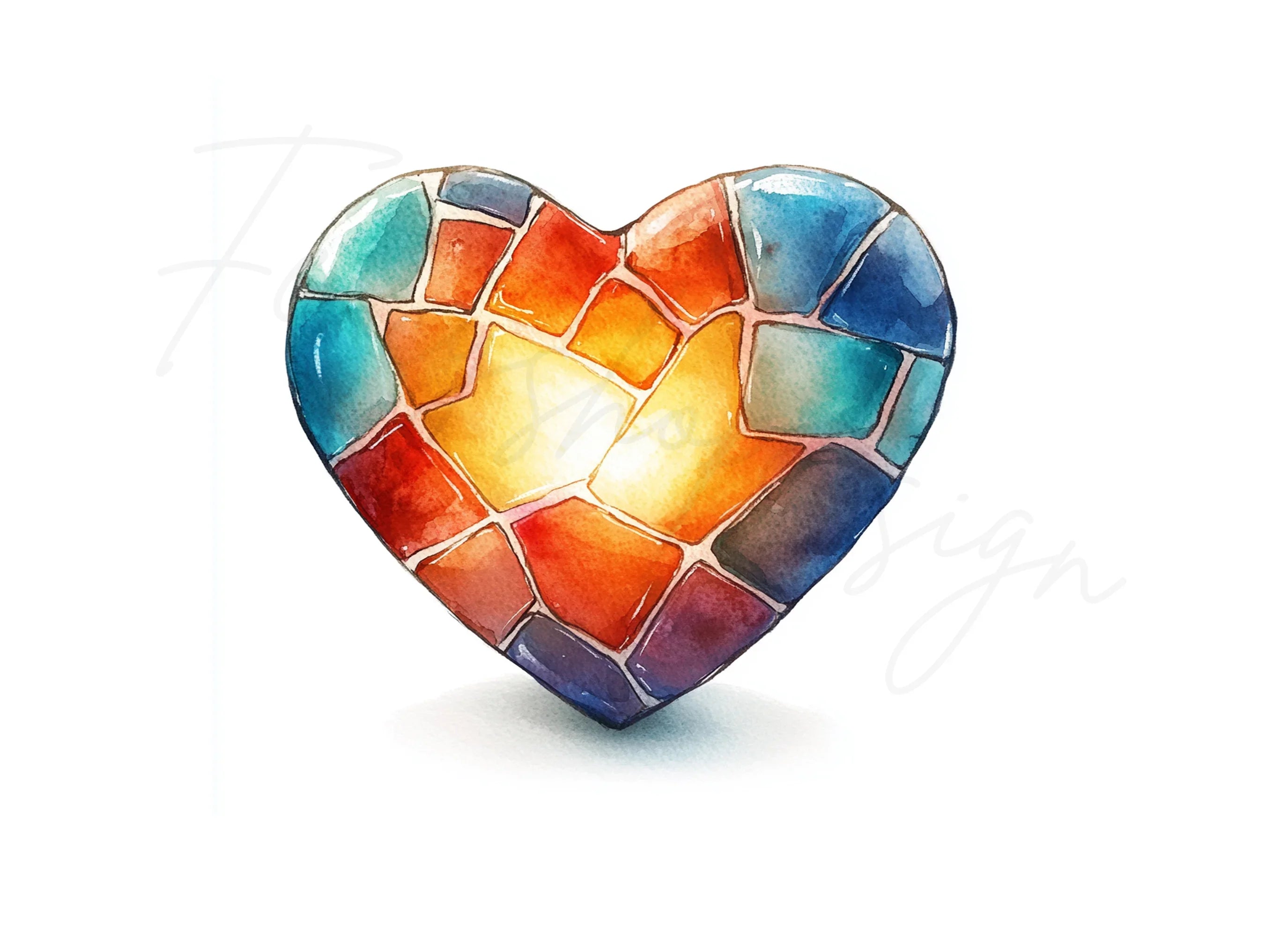 Stained Glass Heart Clipart Bundle