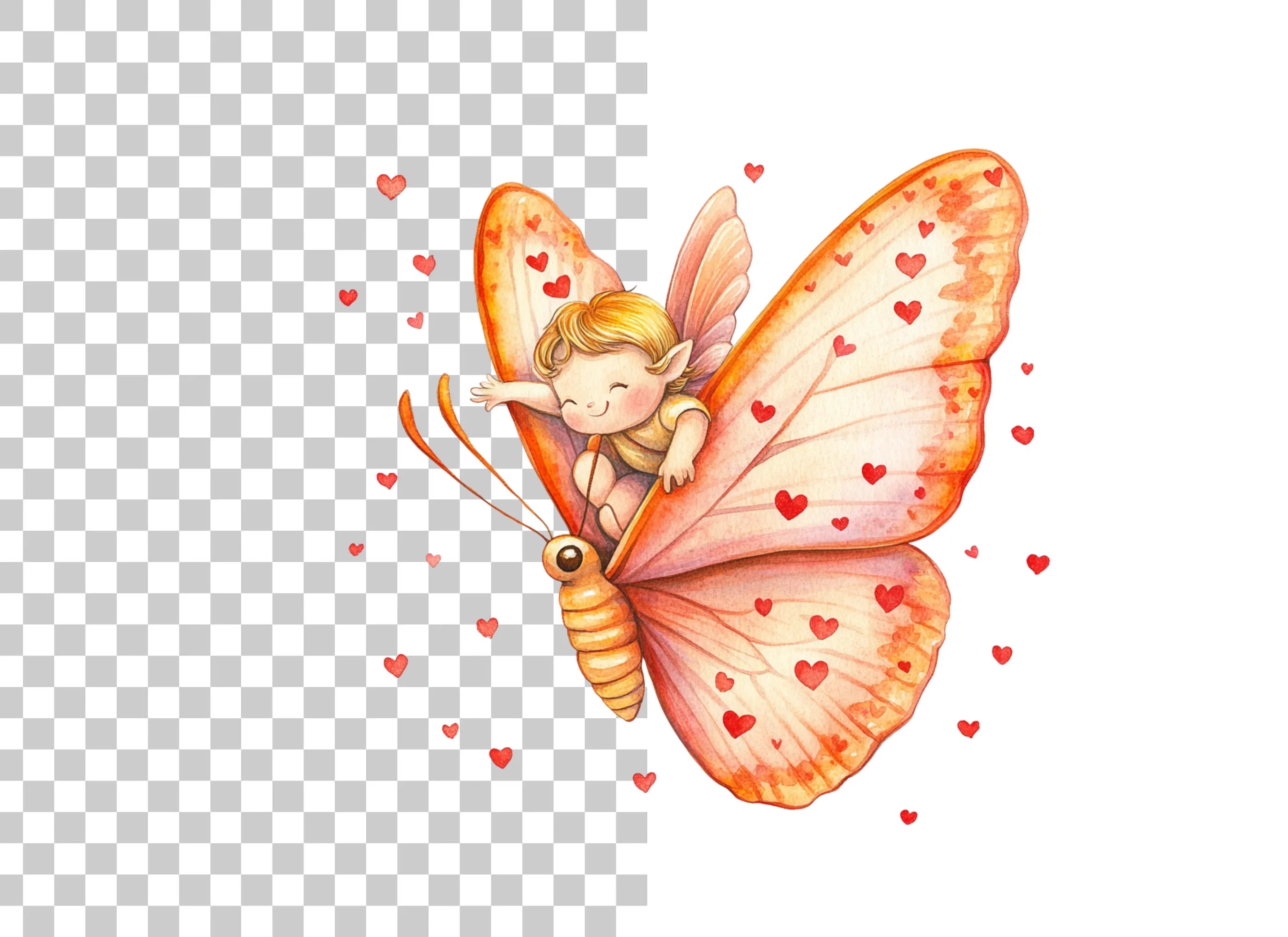 Cute Cupid Riding Butterfly Clipart Bundle