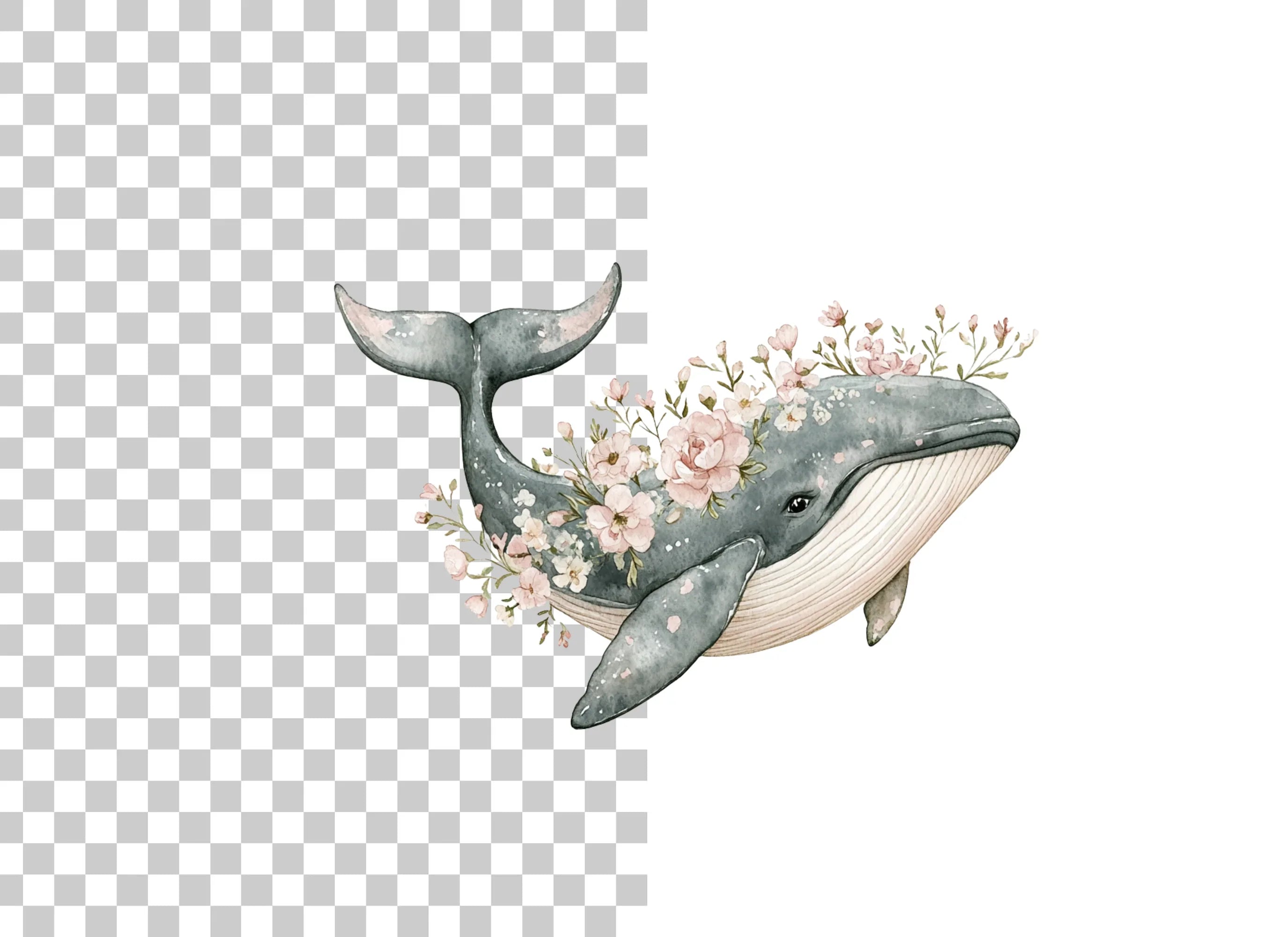Whale with Flowers Clipart Bundle
