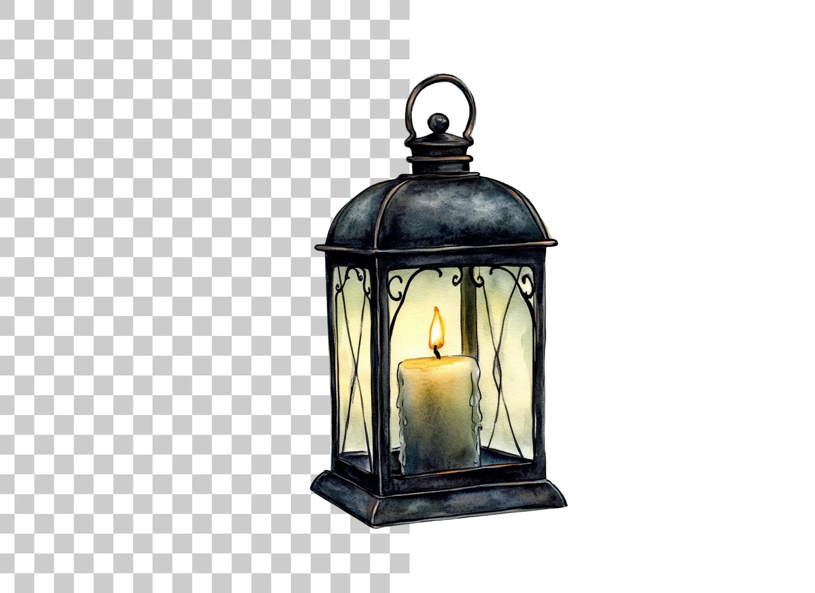 Vintage Lantern with Lit Candle Clipart Bundle