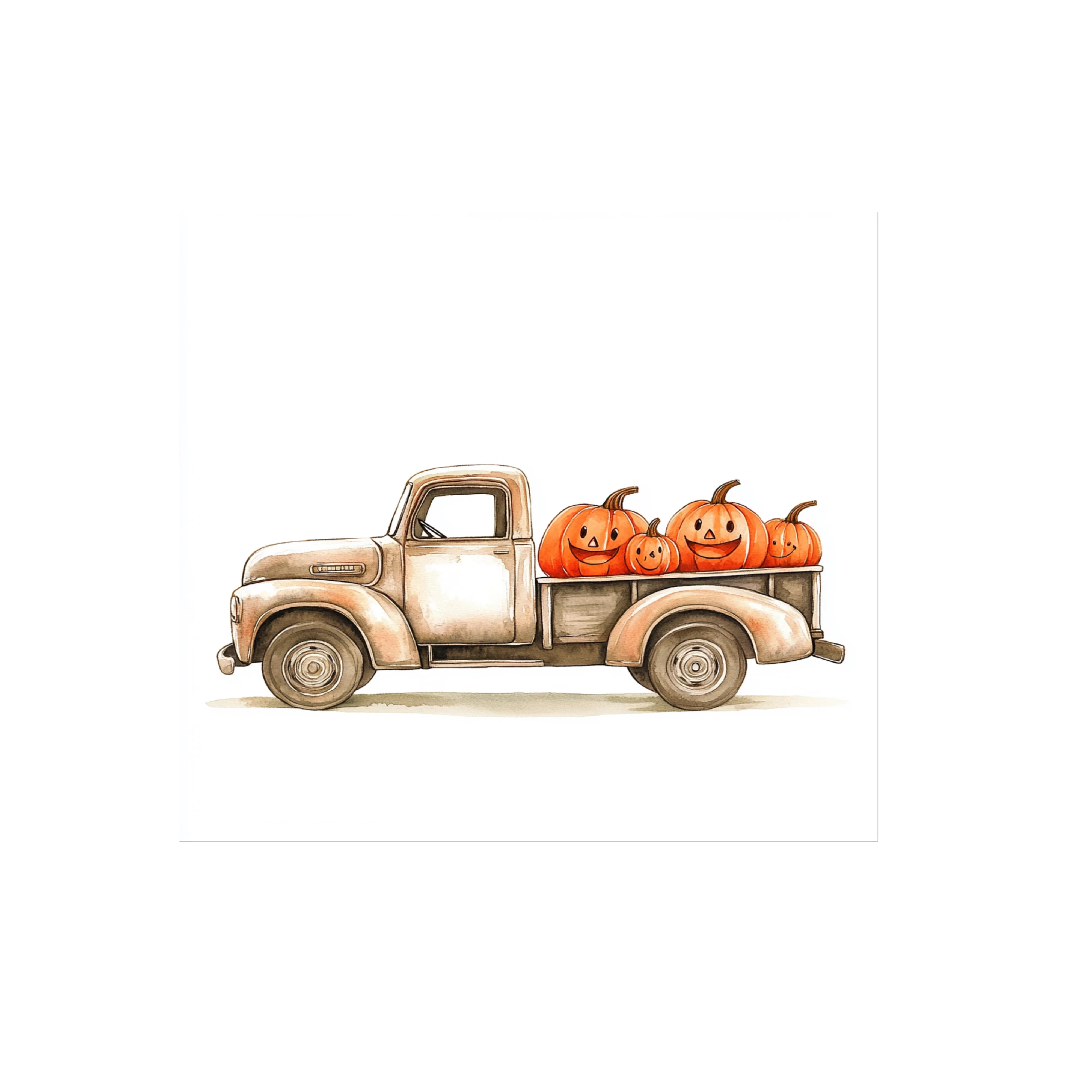 Vintage Truck with Happy Pumpkins Clipart Bundle