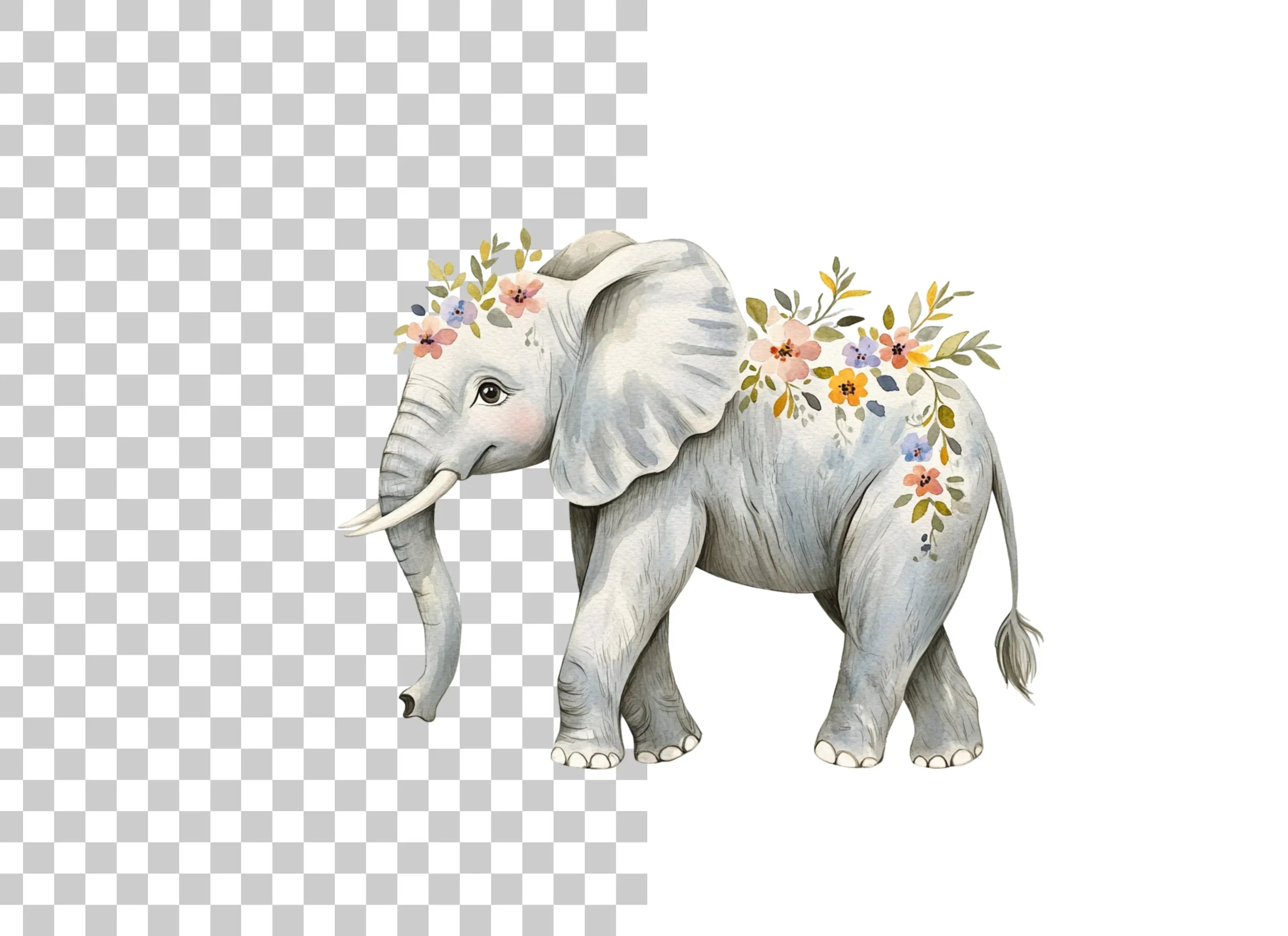 Floral Elephant Clipart Bundle