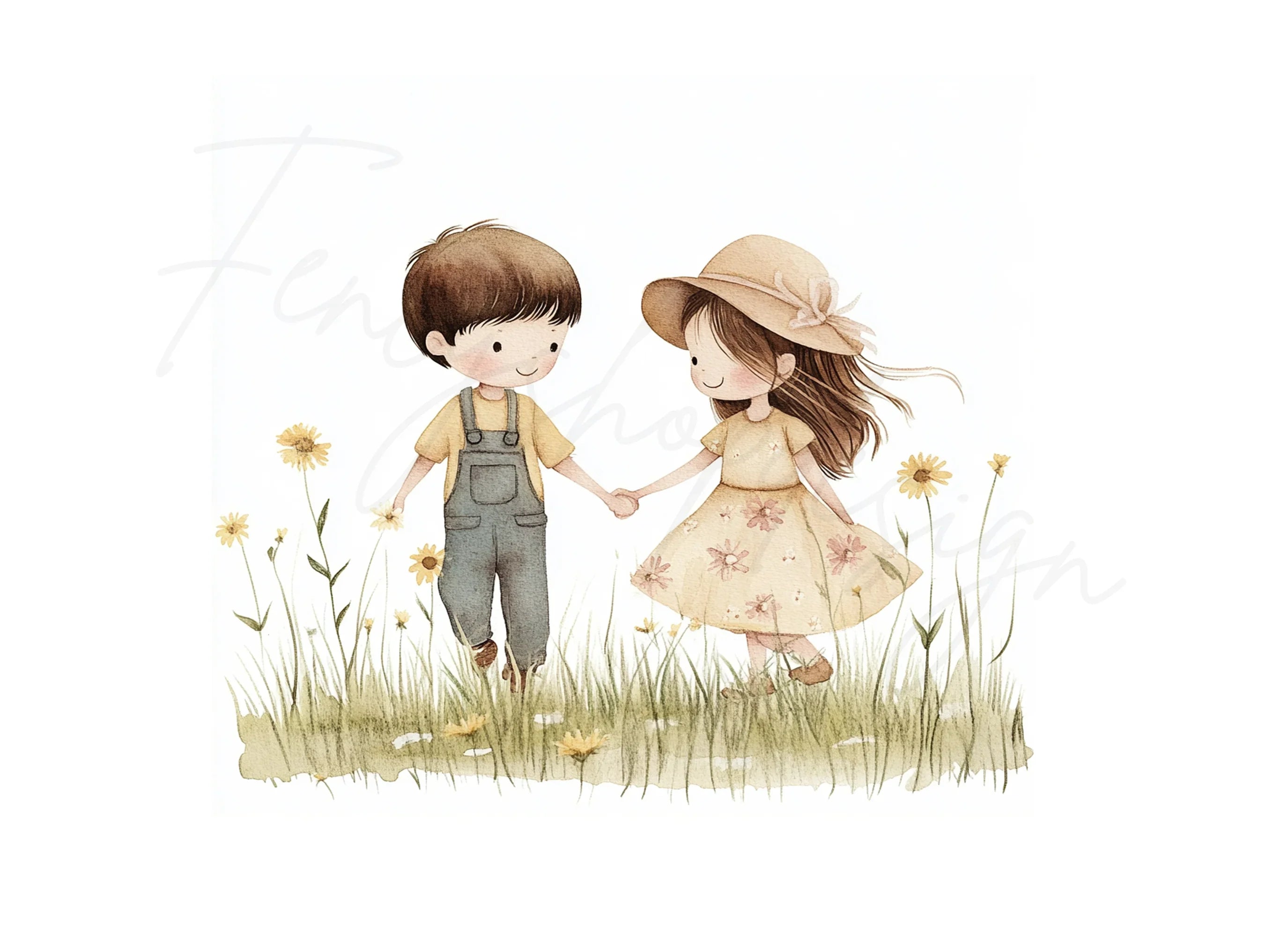 Cute Kids in Meadow Clipart Bundle