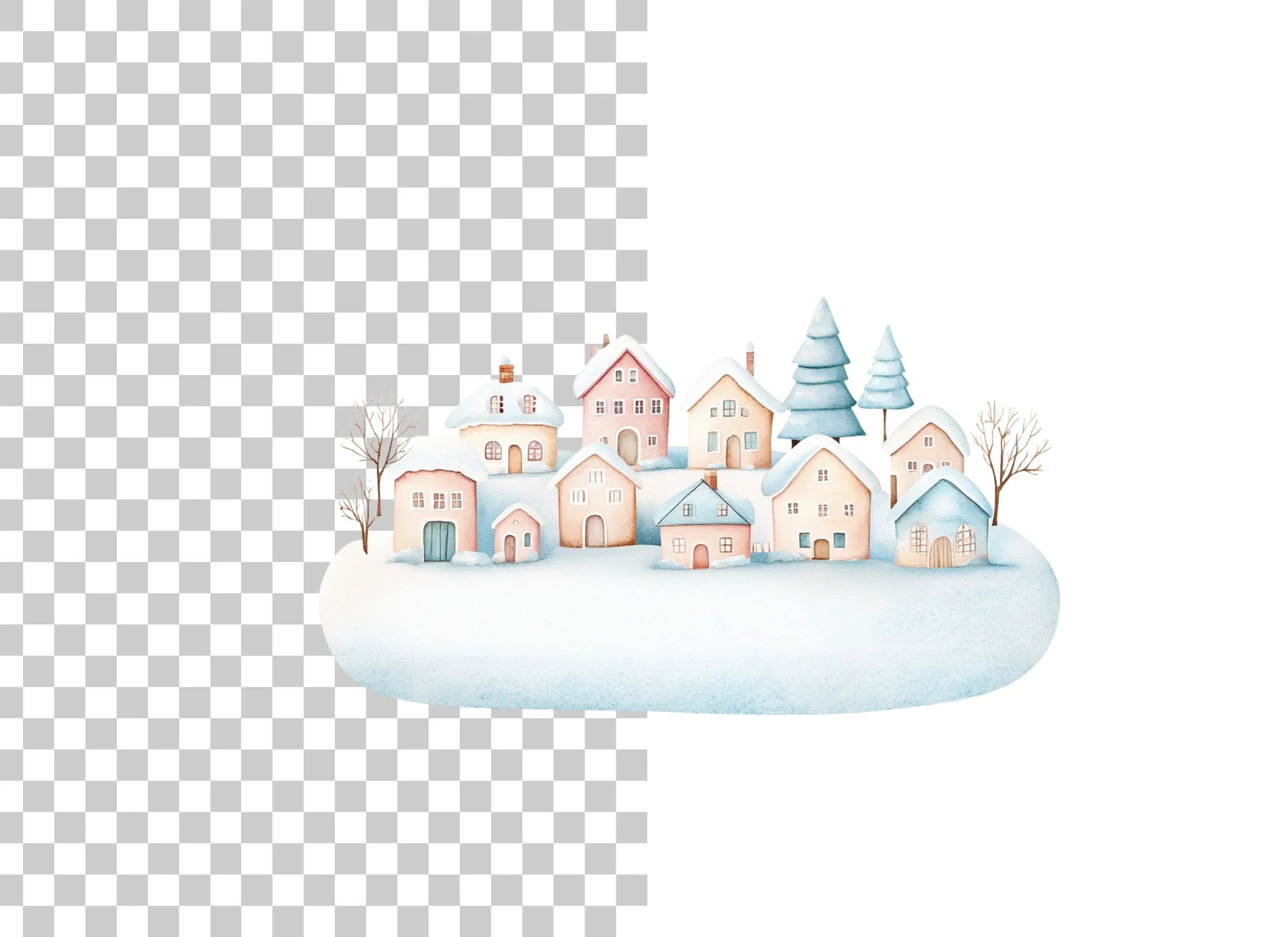 Cute Winter Town Clipart Bundle