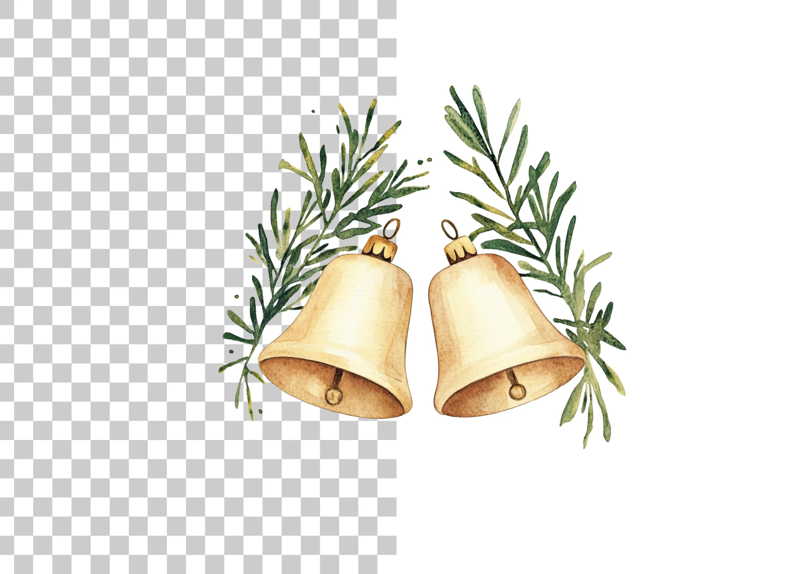 Festive Bells with Pine Clipart Bundle