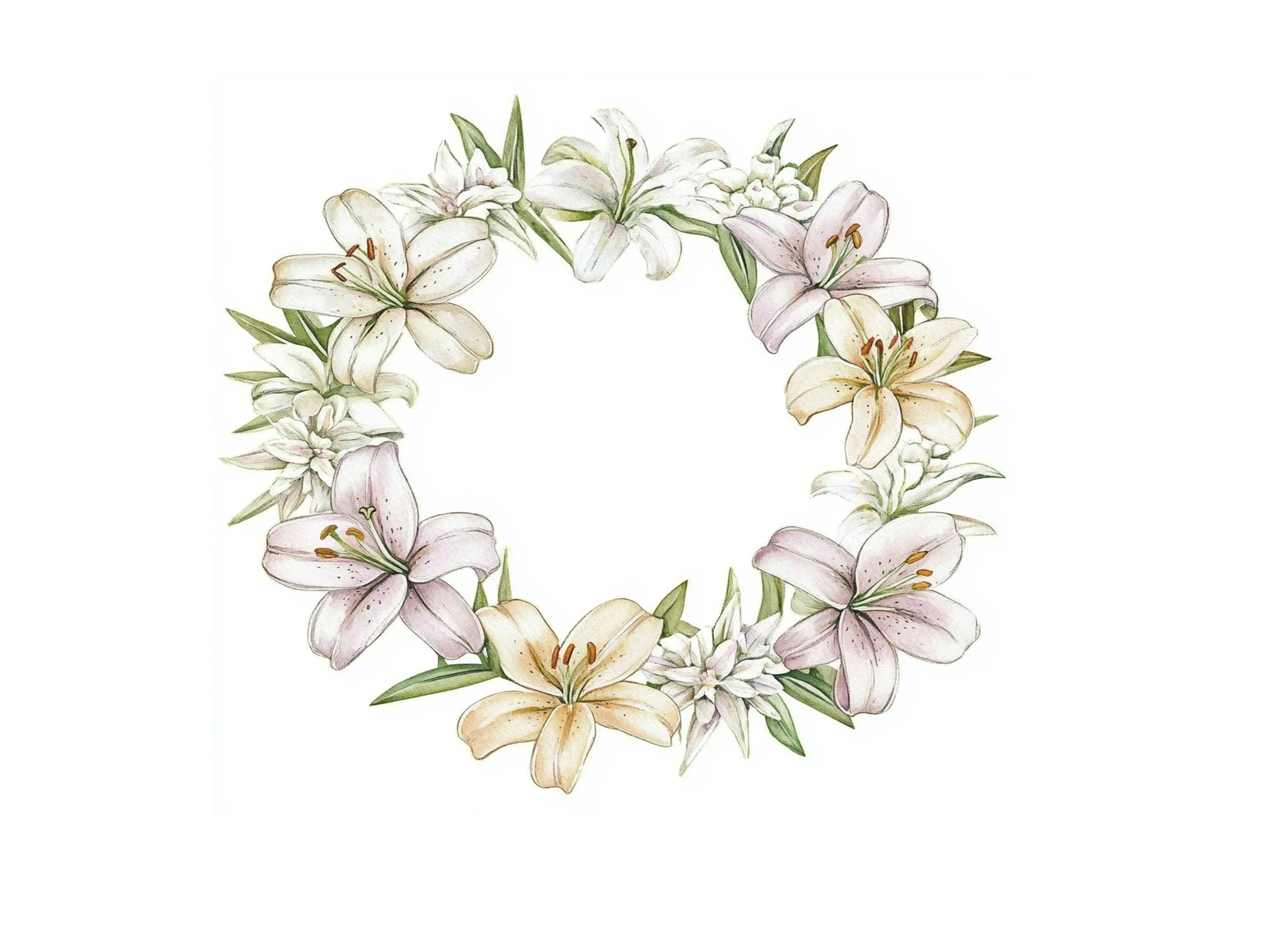 Colorful Lily Wreath Clipart Bundle