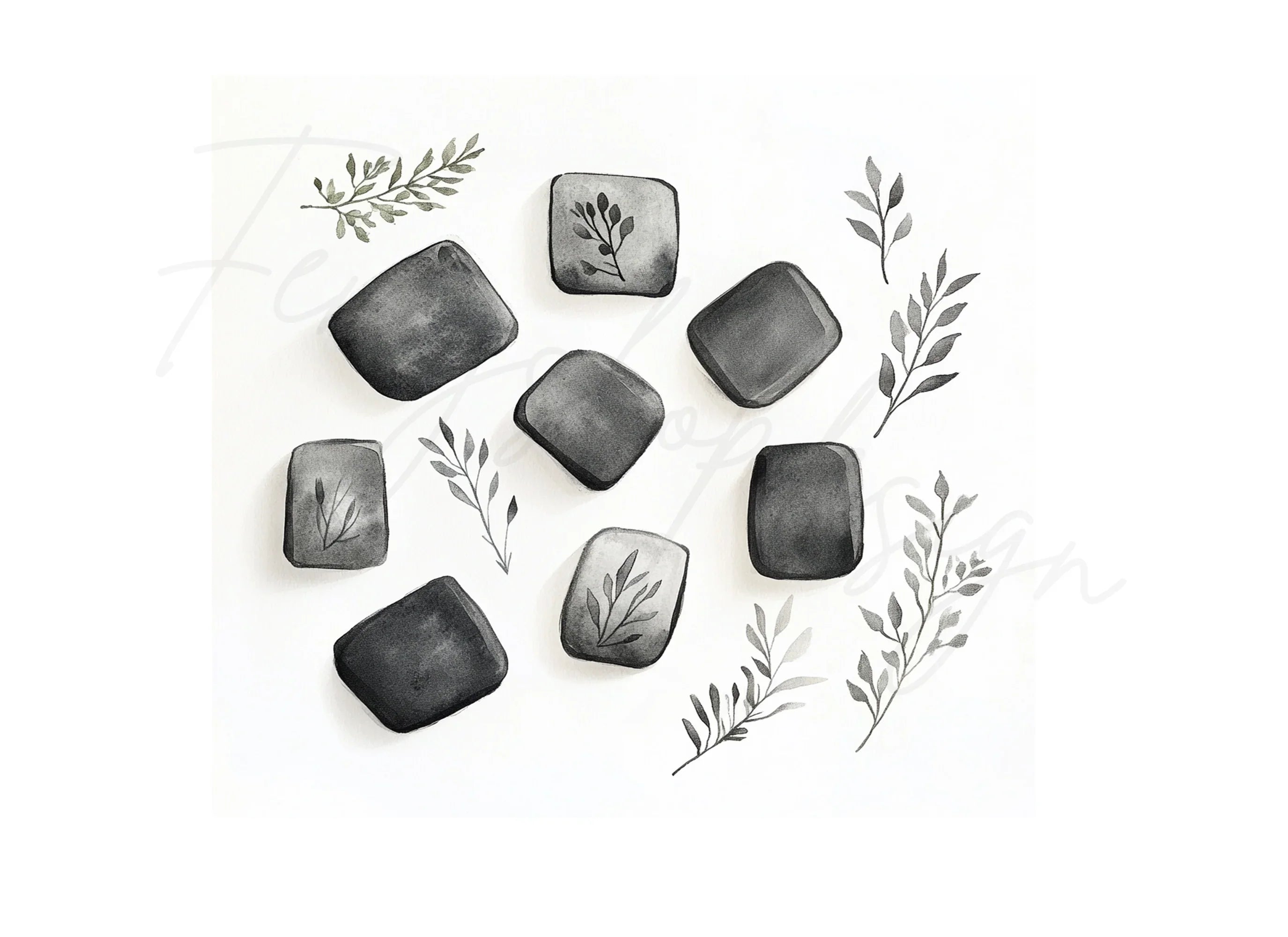 Monochrome Foliage Stones Clipart Bundle