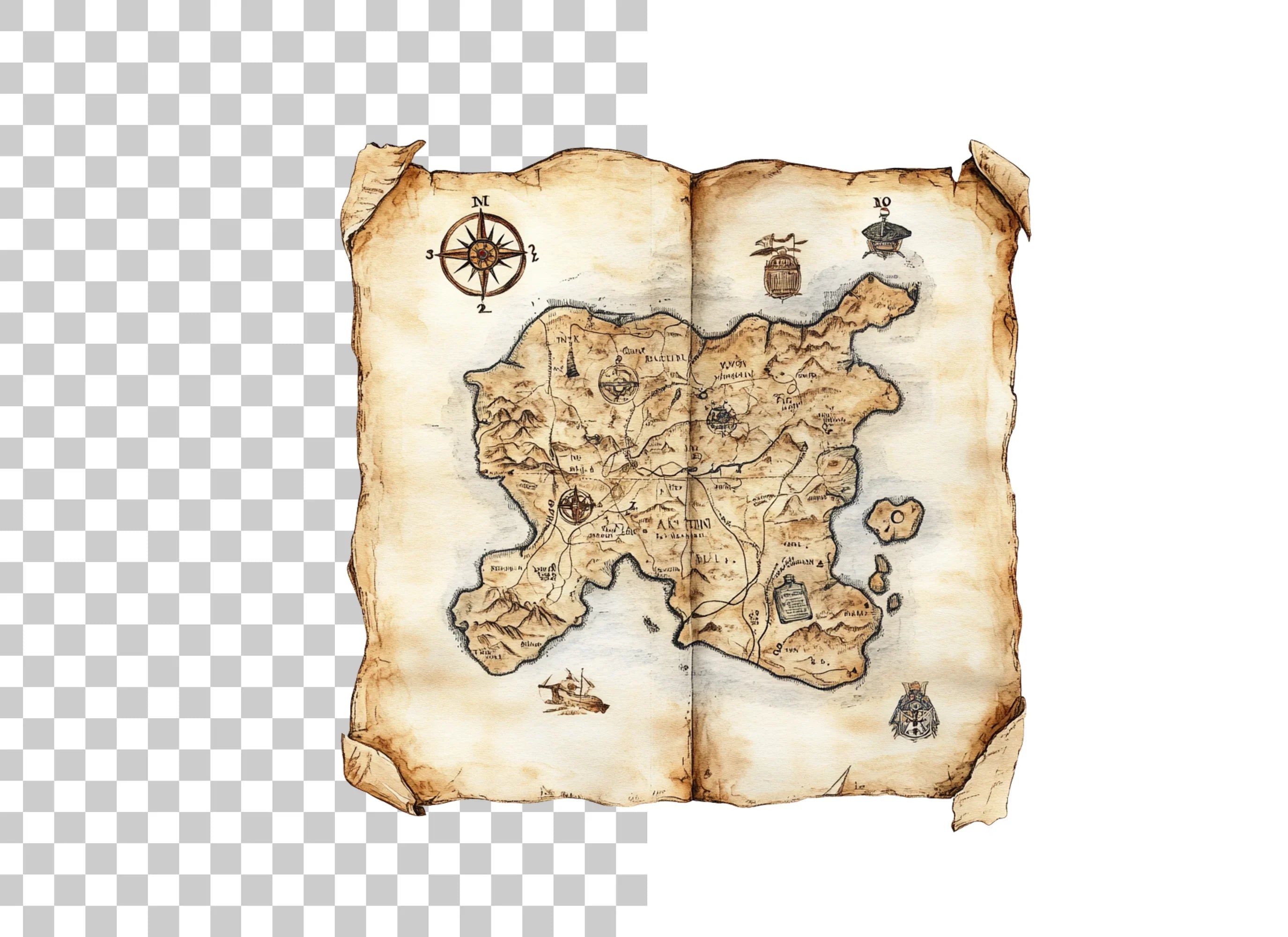 Vintage Treasure Island Map Clipart Bundle
