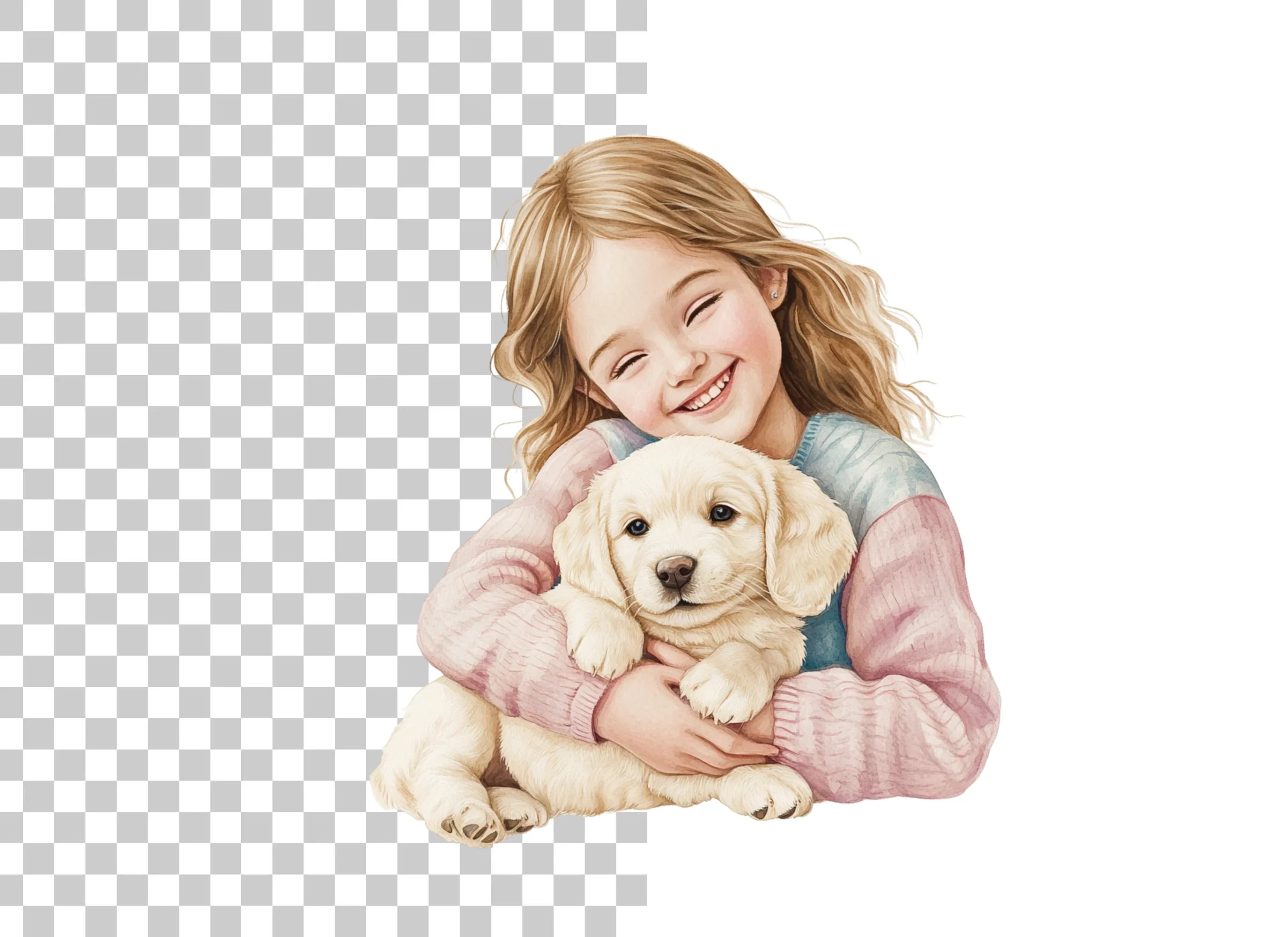 Happy Girl with Puppy Clipart Bundle