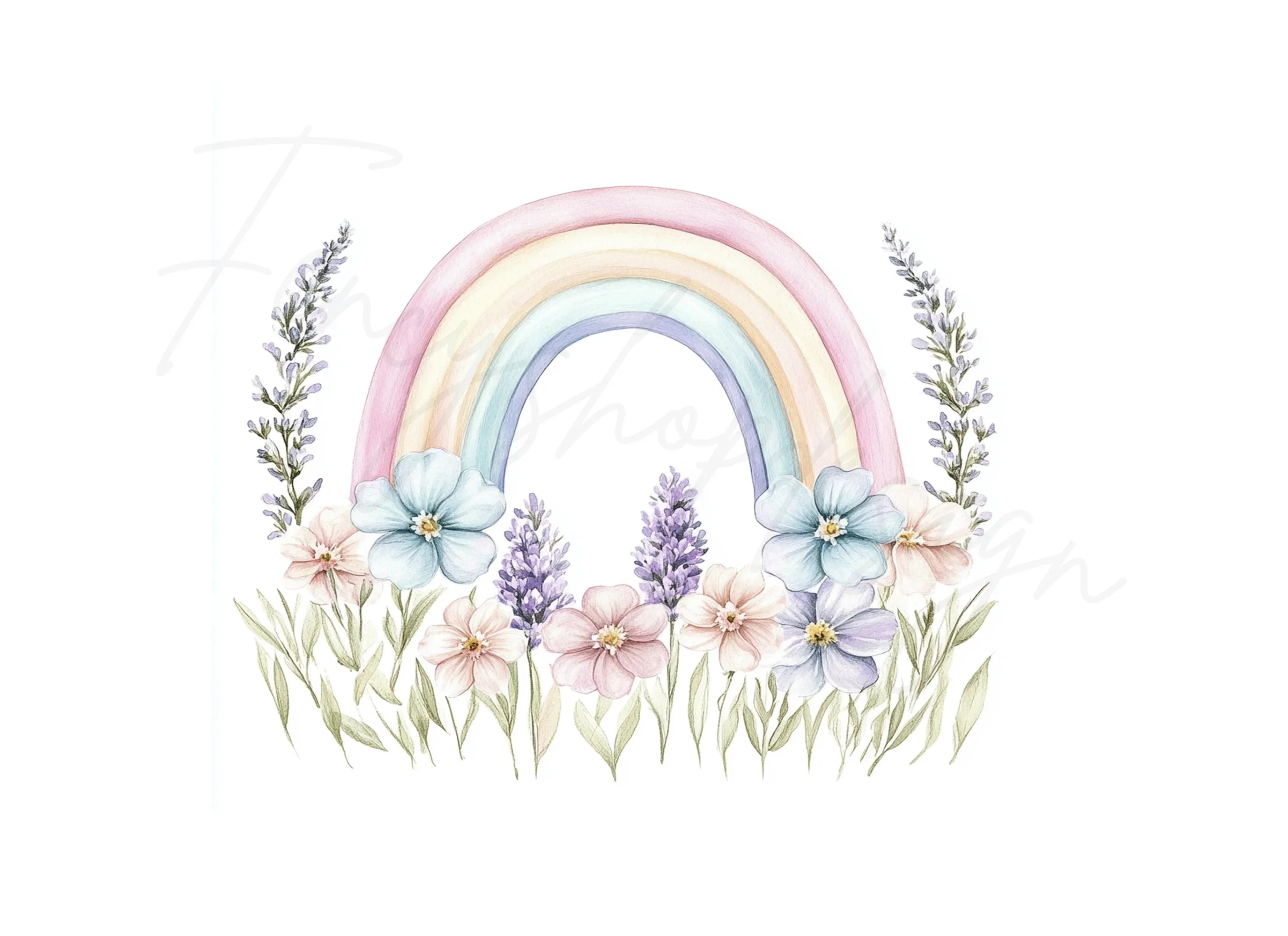 Floral Rainbow Illustrations Clipart Bundle