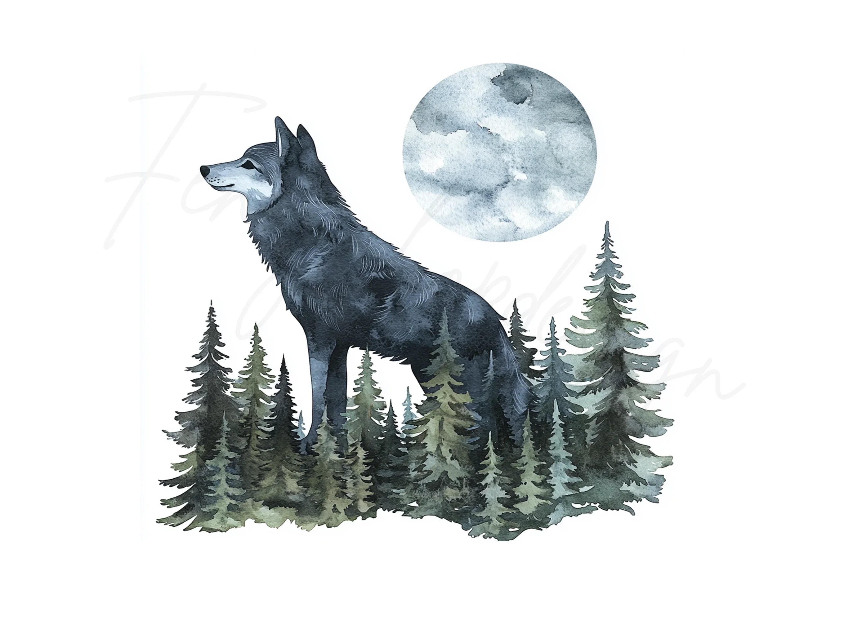 Majestic Wolf and Moon Forest Clipart Bundle