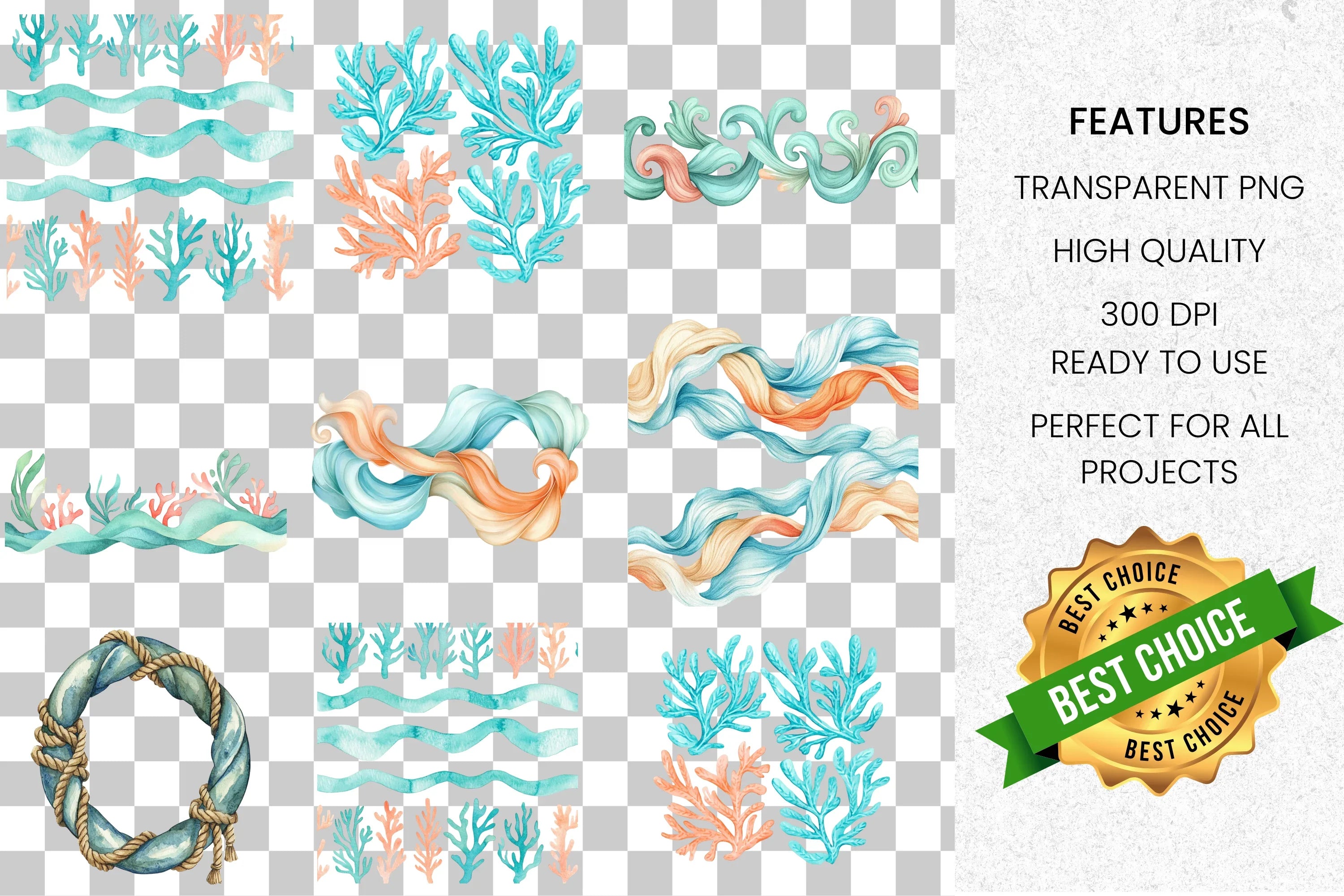 Ocean Elements Clipart Bundle