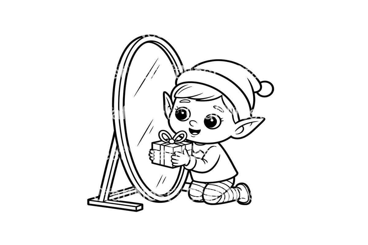 Cute Elf with Mirrors Coloring Books