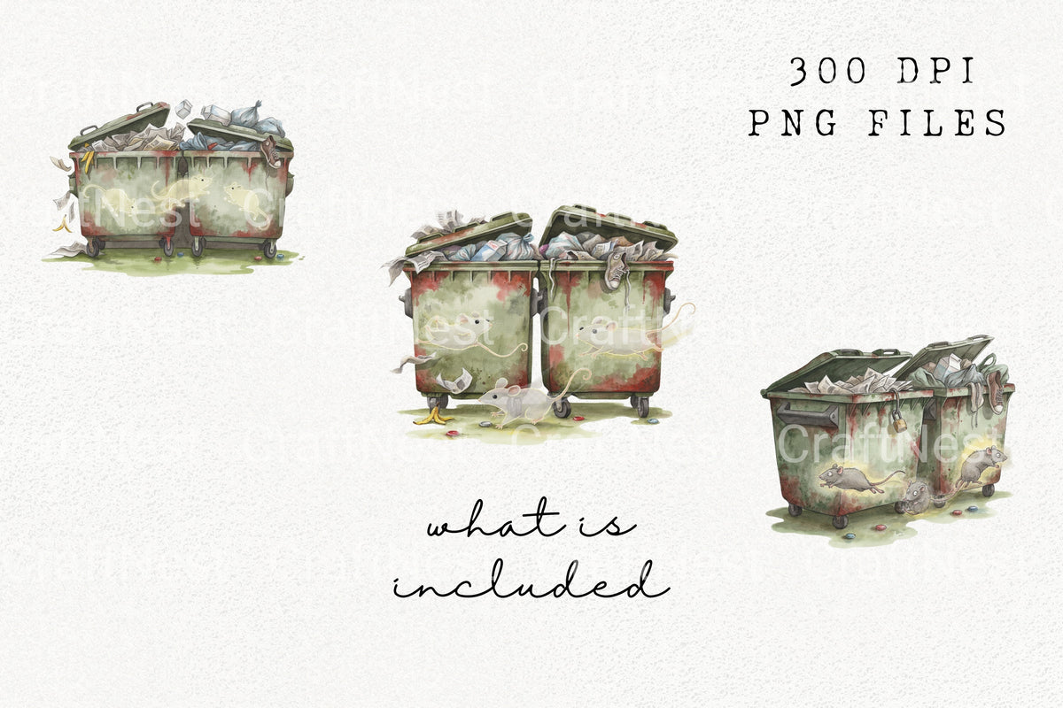 Rats In Trash Cans Clipart Bundle