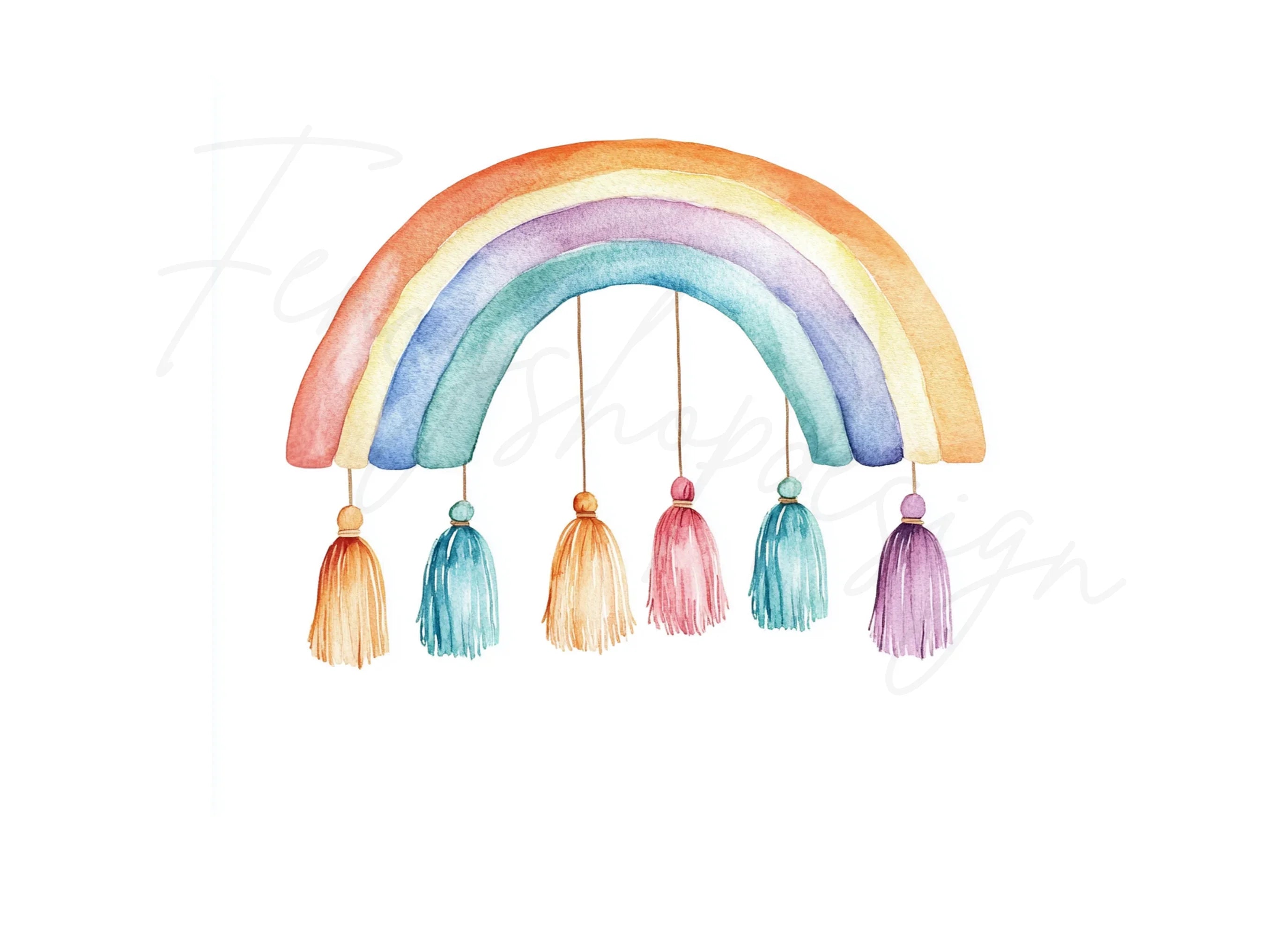 Boho Rainbow Tassels Clipart Bundle
