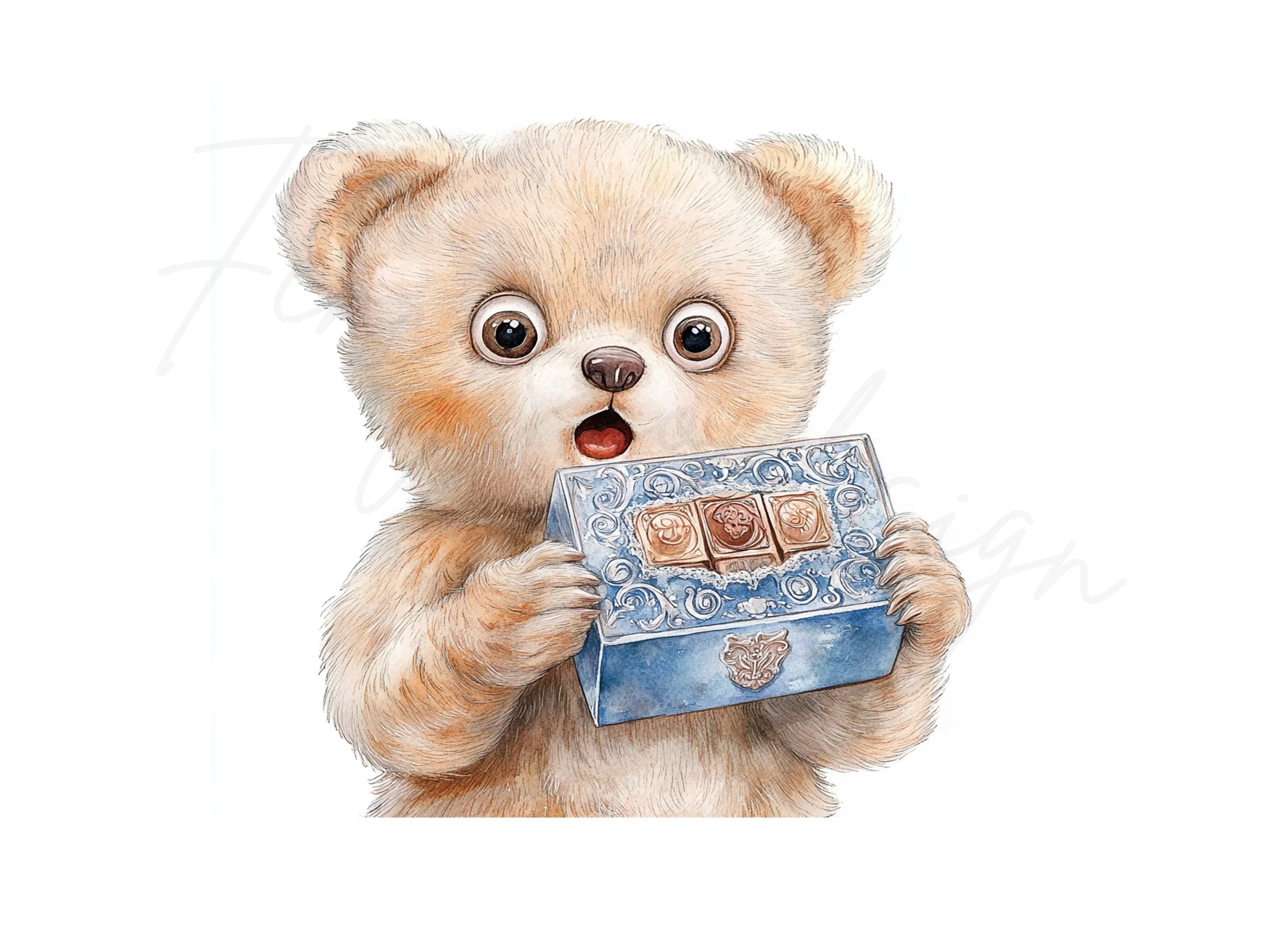 Cute Bear with Blue Chocolate Box Clipart Bundle