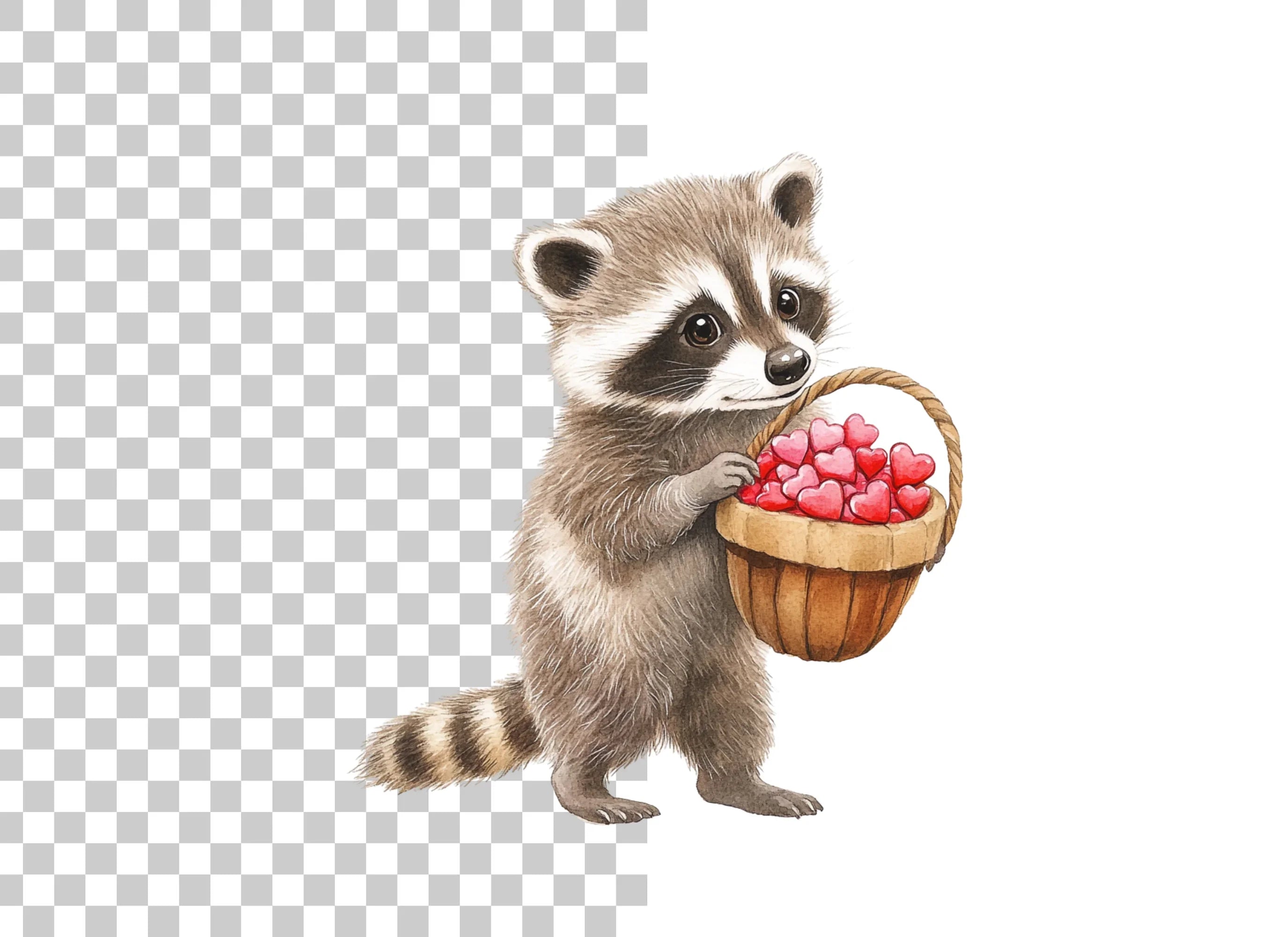 Cute Raccoon Heart Basket Clipart Bundle
