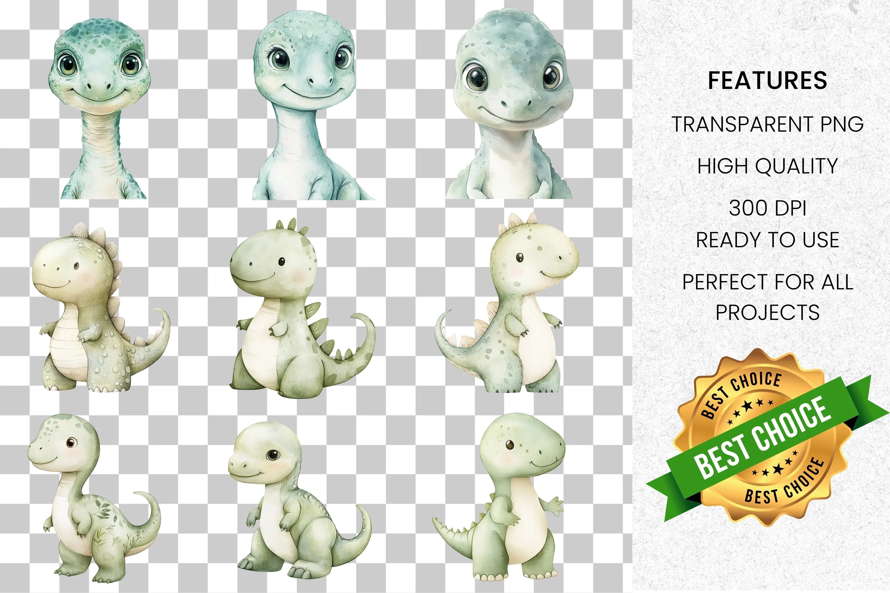 Cute Baby Dinosaur Clipart Bundle