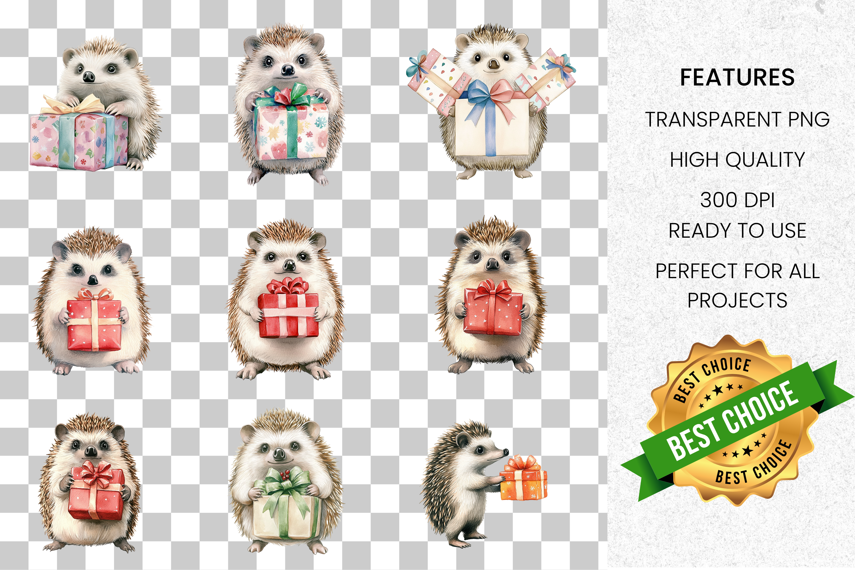 Cute Hedgehog with Gifts Clipart Bundle