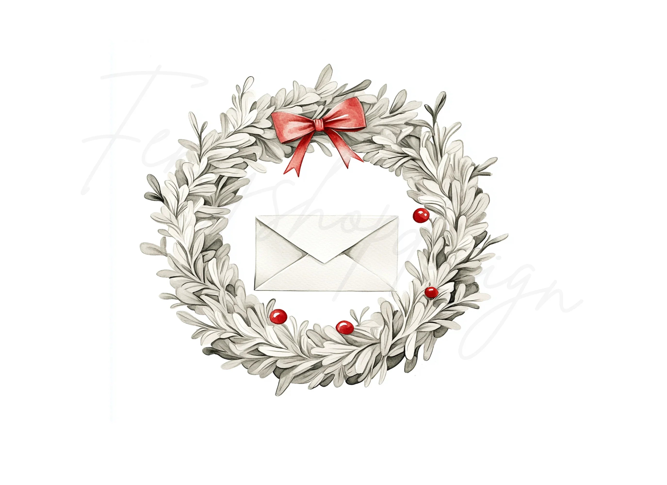 Christmas Wreath Mail Clipart Bundle