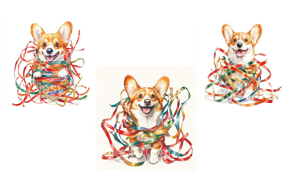 Party Corgi Ribbons Celebration Clipart Bundle
