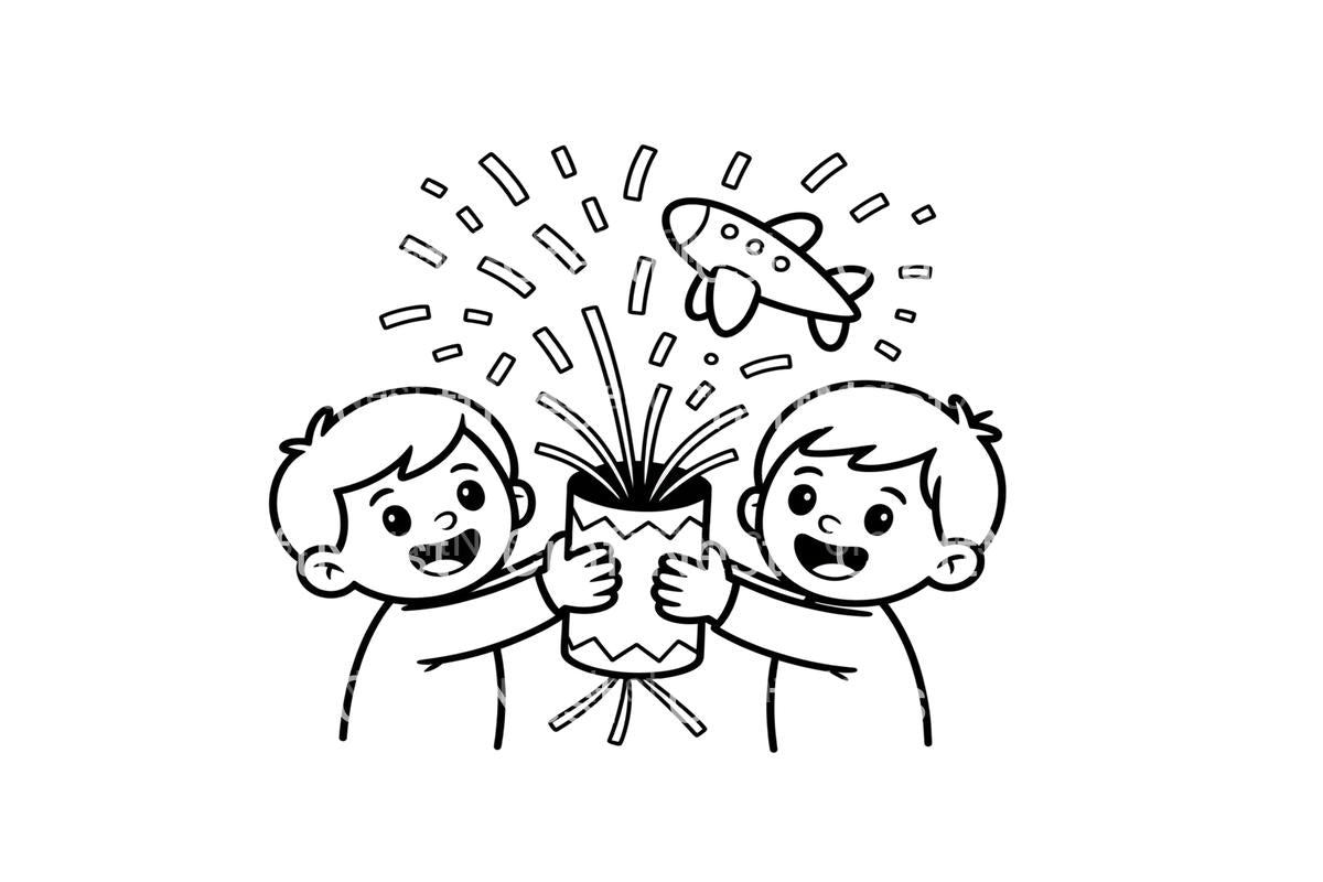 Kids Playing with Christmas Crackers Coloring Books