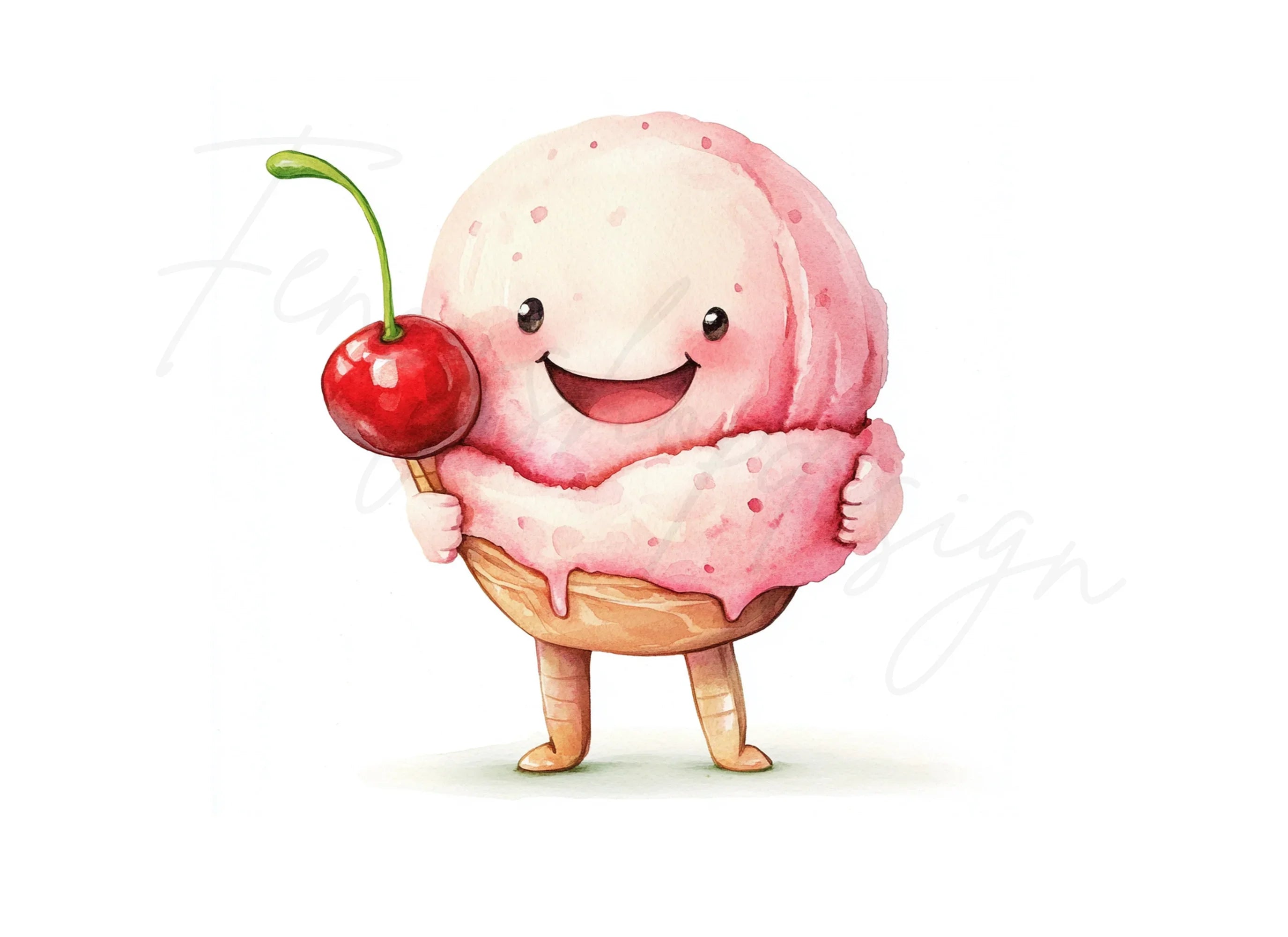 Kawaii Ice Cream with Cherry Clipart Bundle