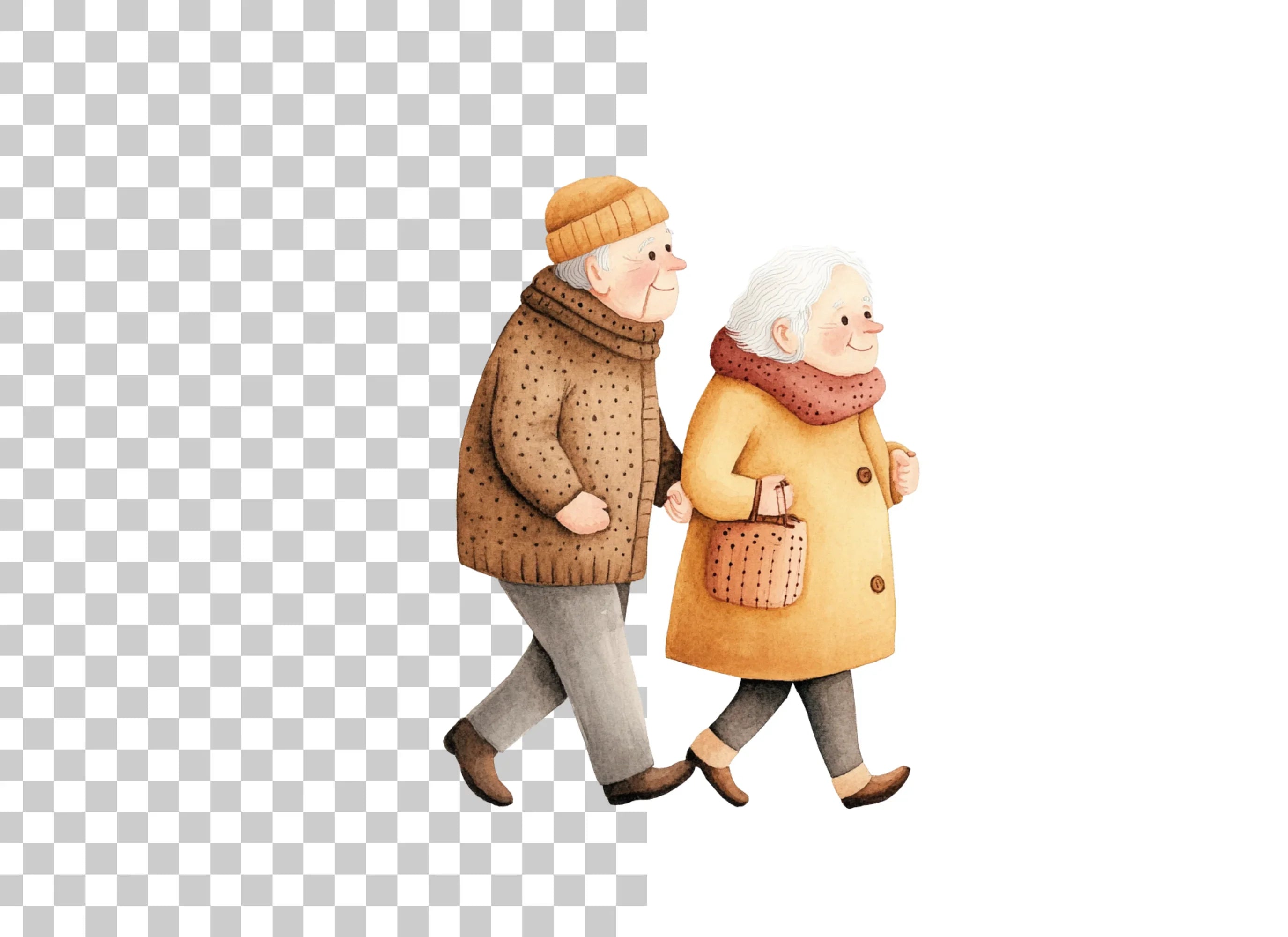 Elderly Couple Walking Clipart Bundle