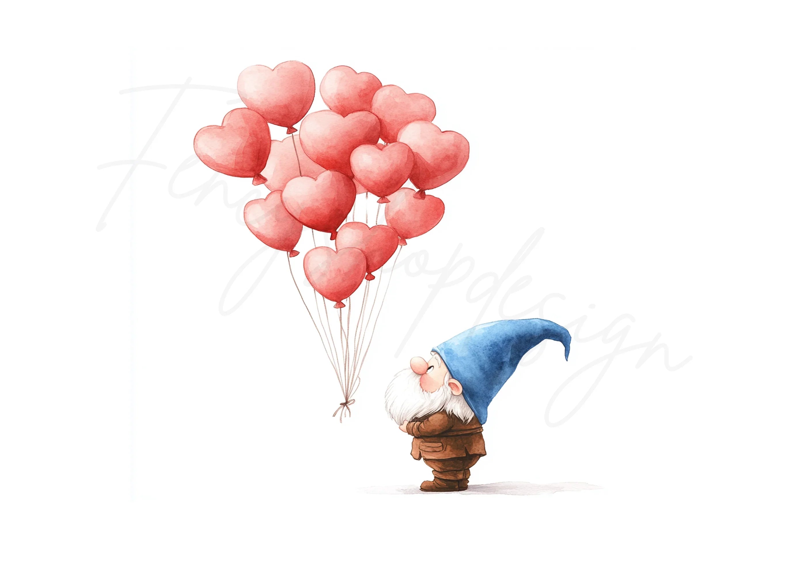 Gnome with Heart Balloons Clipart Bundle