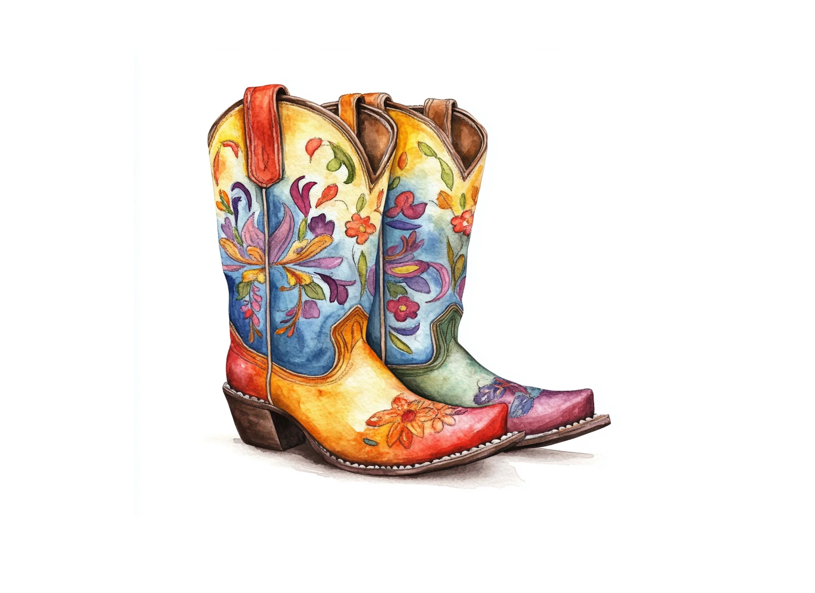 Boho Cowboy Boots Clipart Bundle