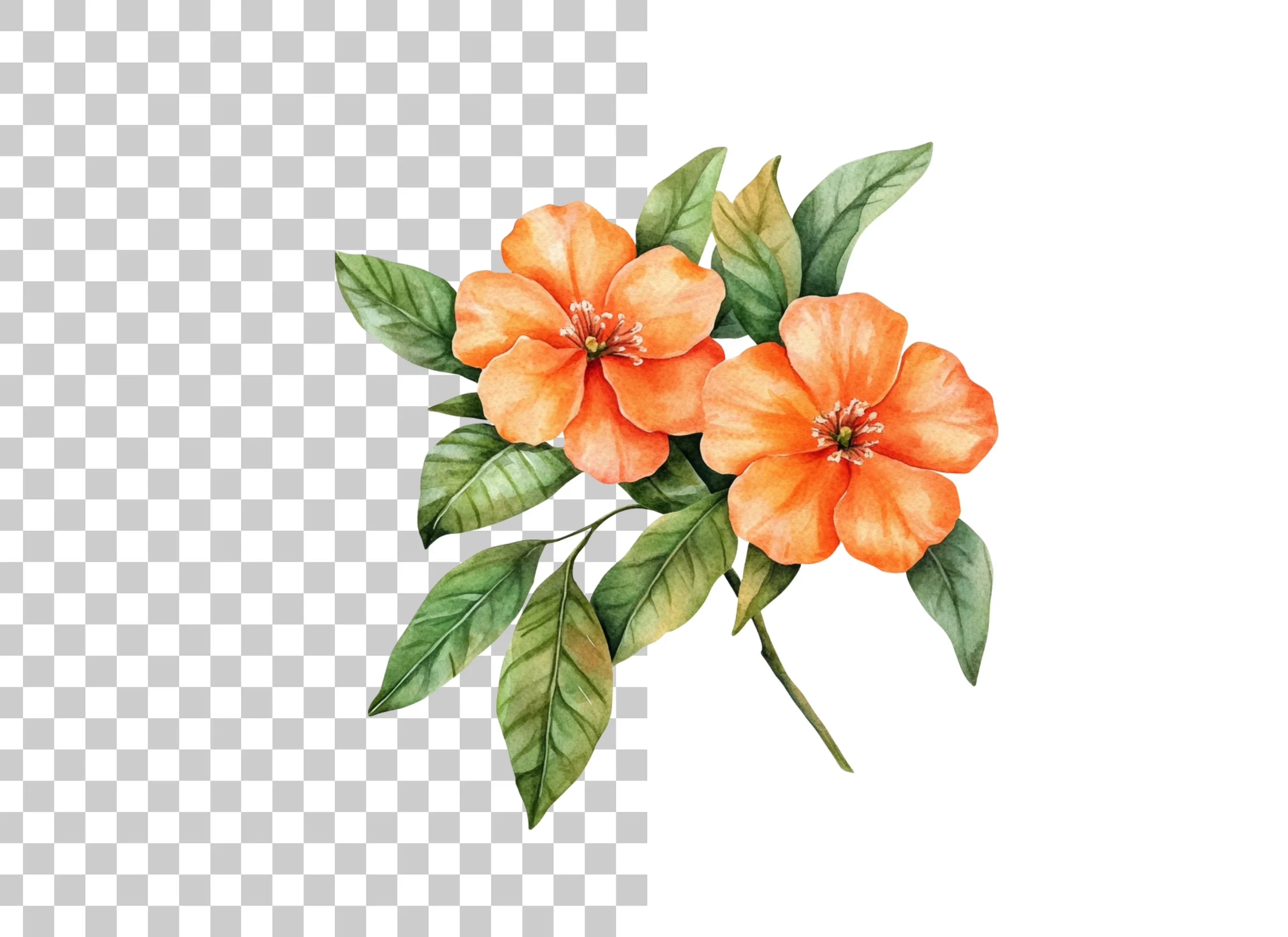 Orange Floral Clipart Bundle