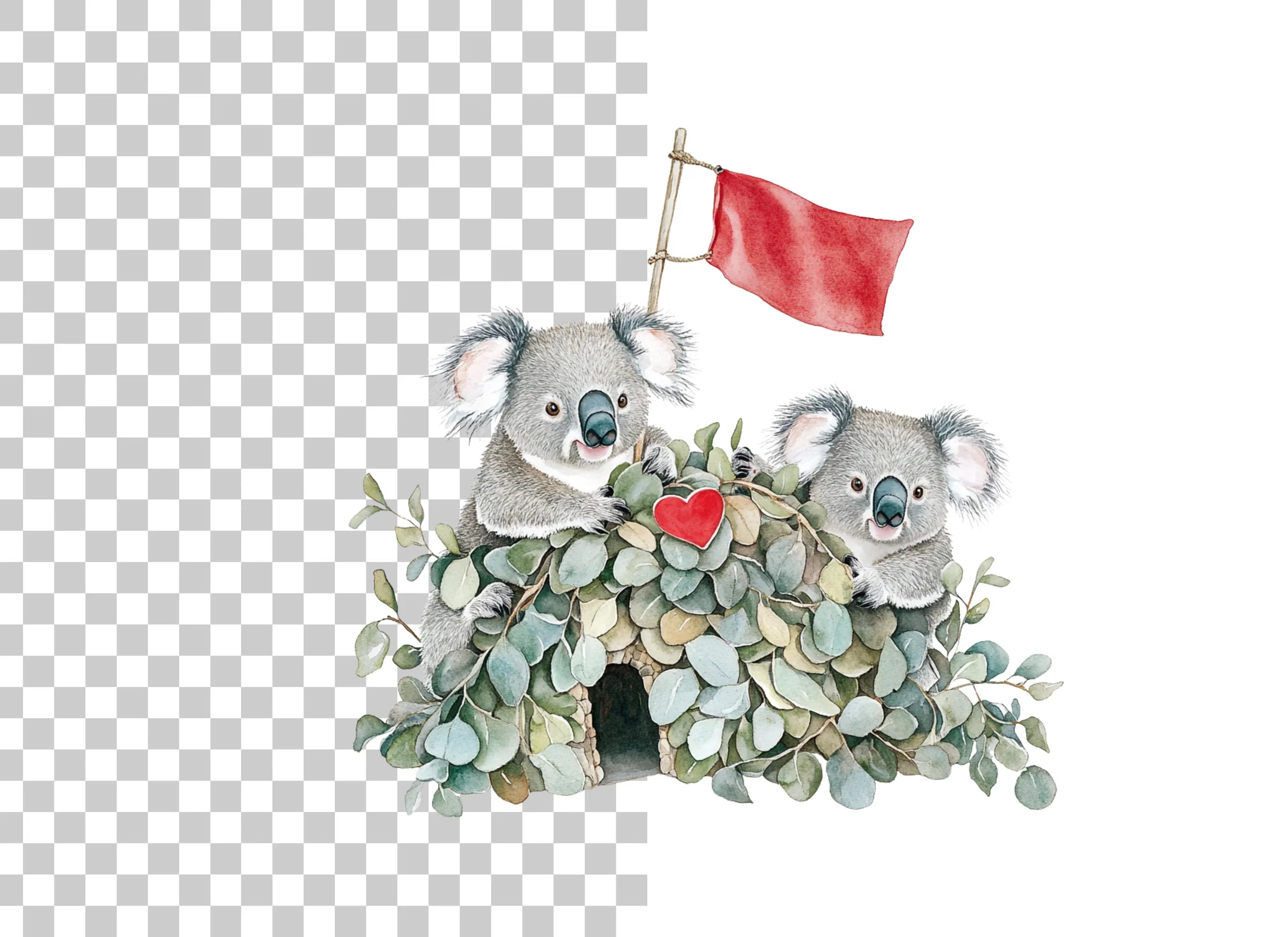 Koalas in Eucalyptus Huts Clipart Bundle