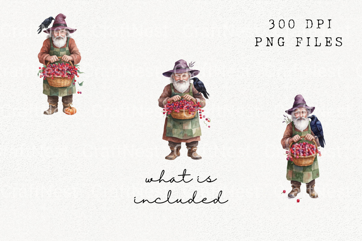Old Man With Berries And Crow Clipart Bundle