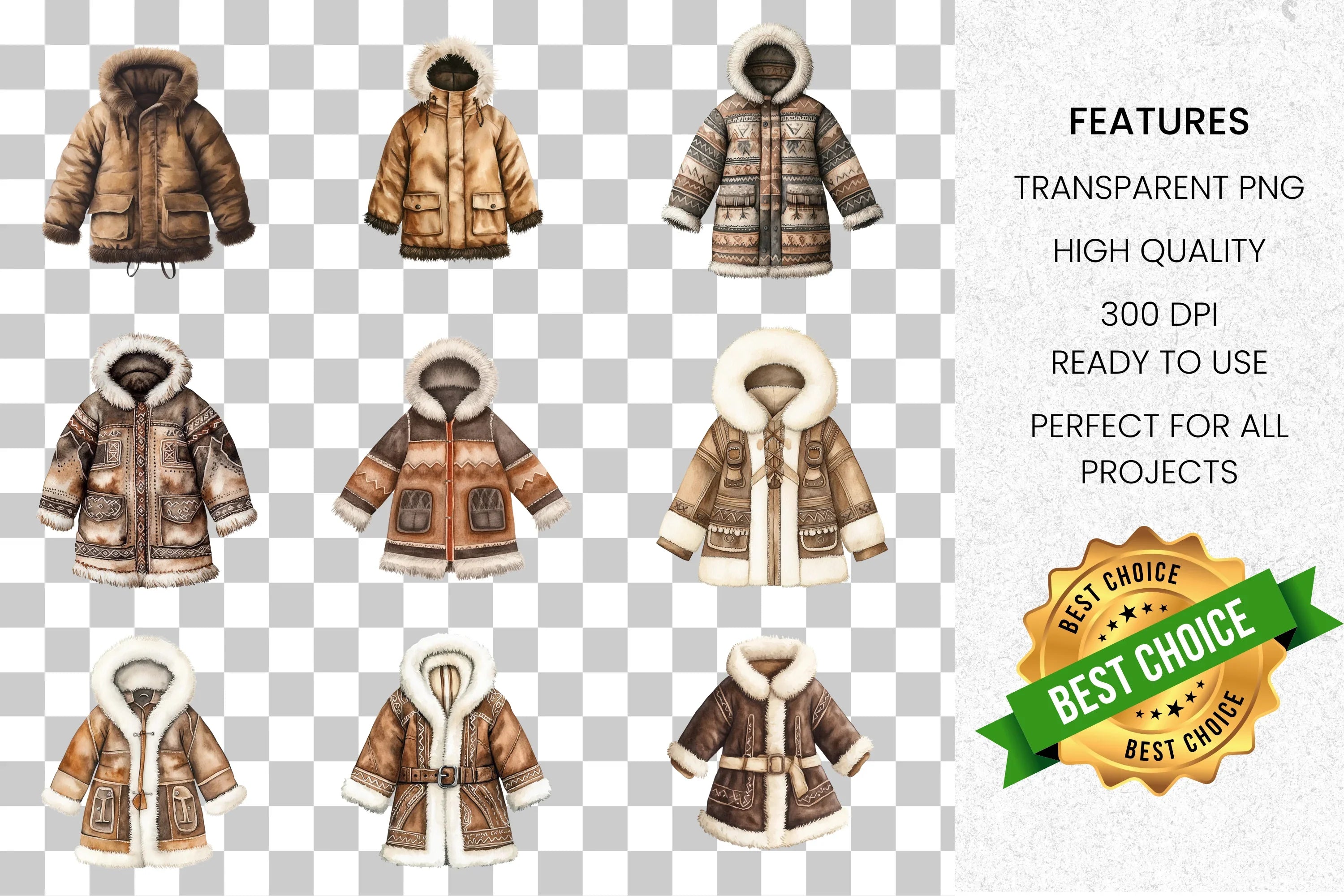 Cozy Winter Parka Clipart Bundle