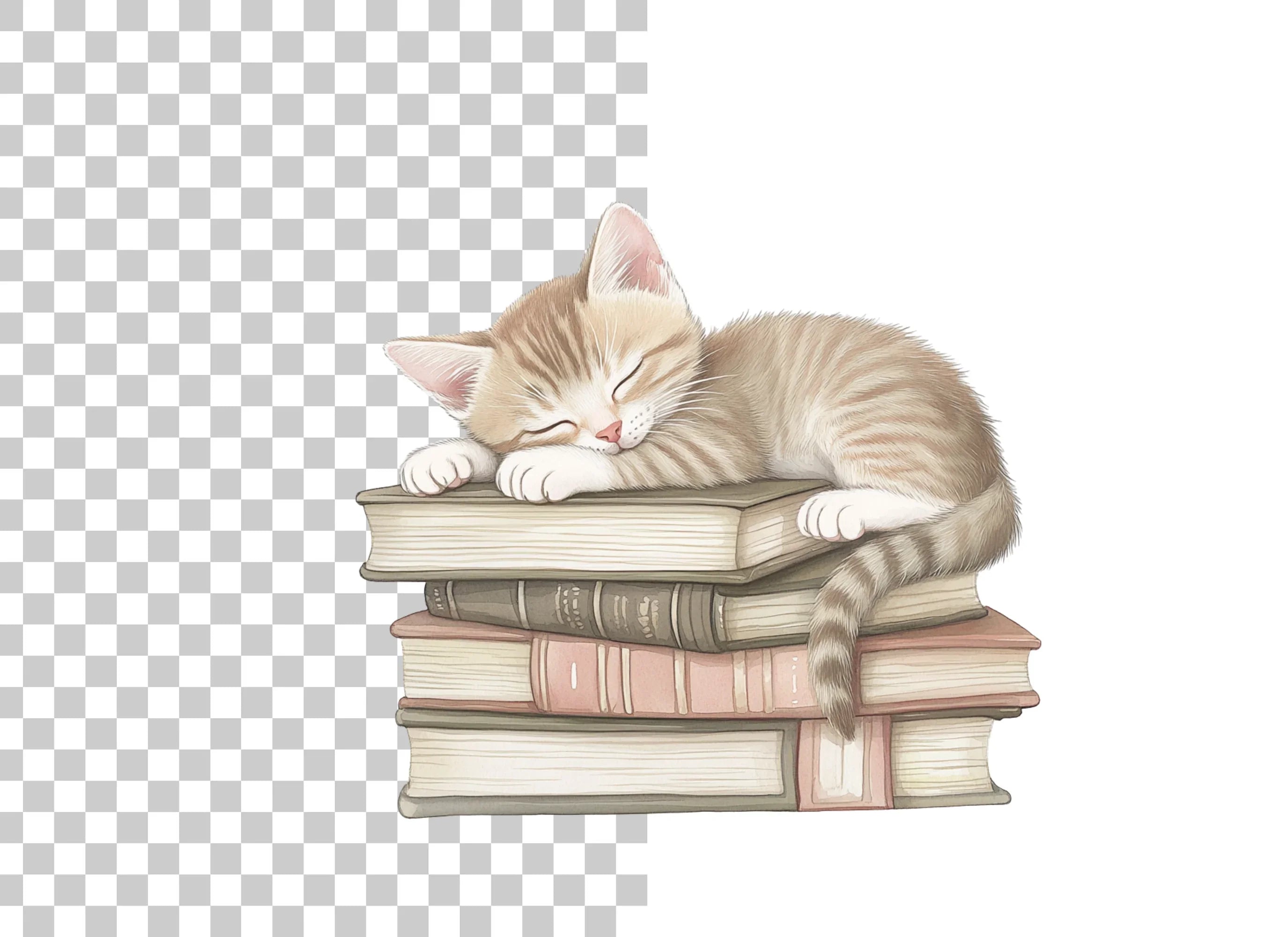 Cute Kittens Napping on Book Stacks Clipart Bundle