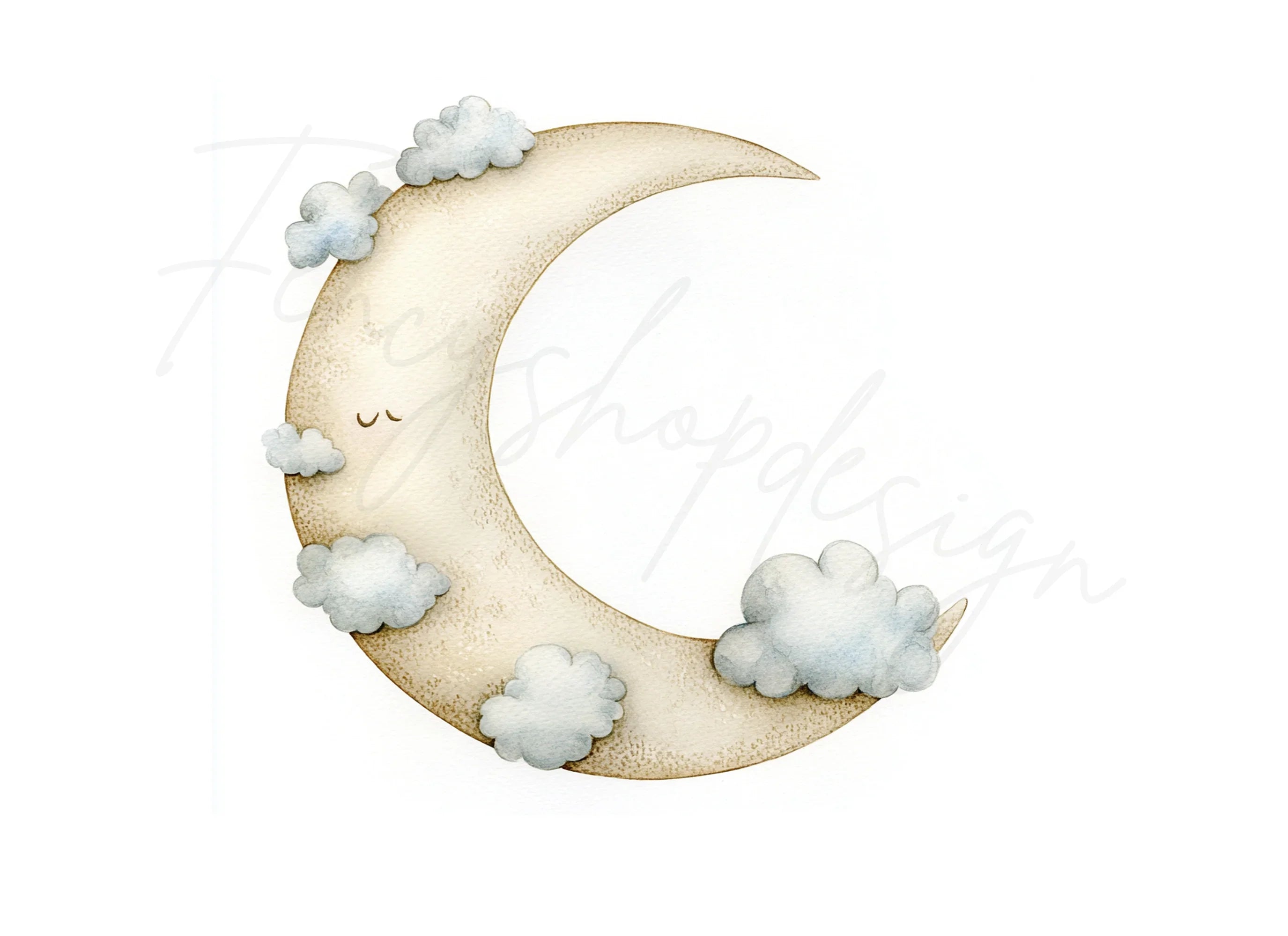 Sleeping Moon and Clouds Clipart Bundle
