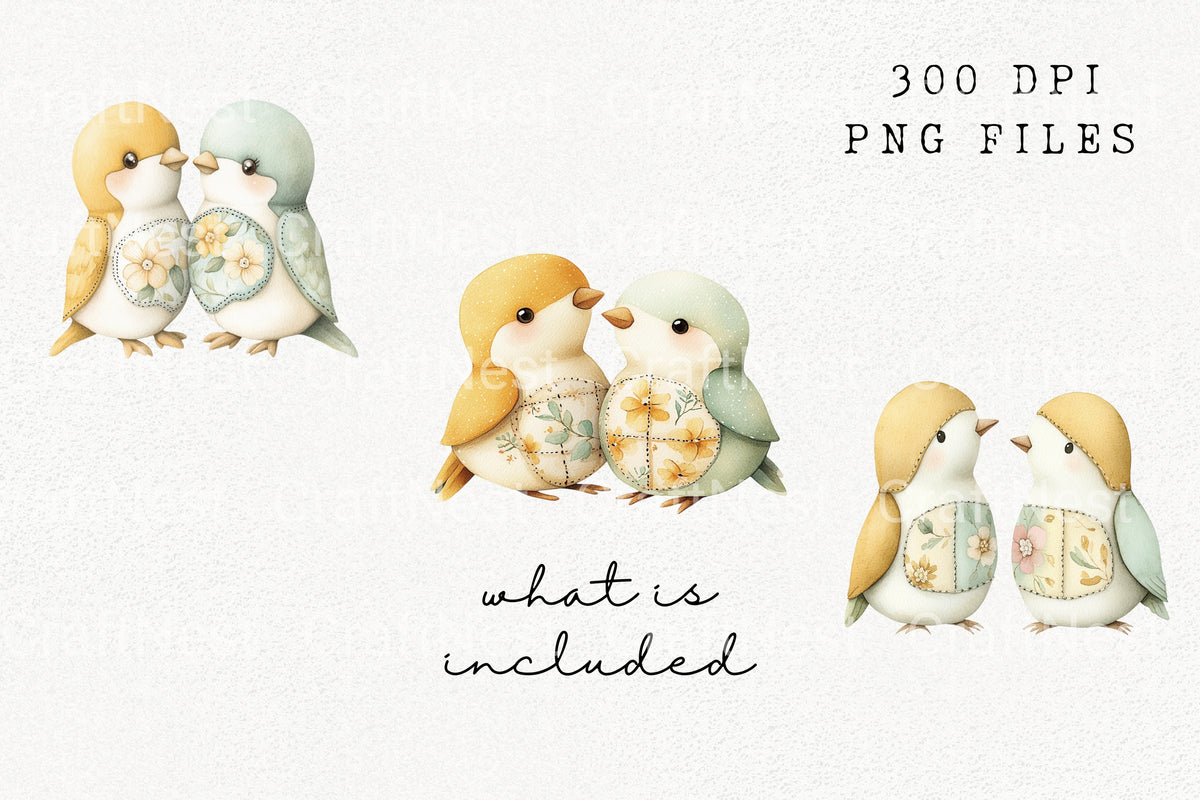 Quilted Patchwork Birds Clipart Bundle