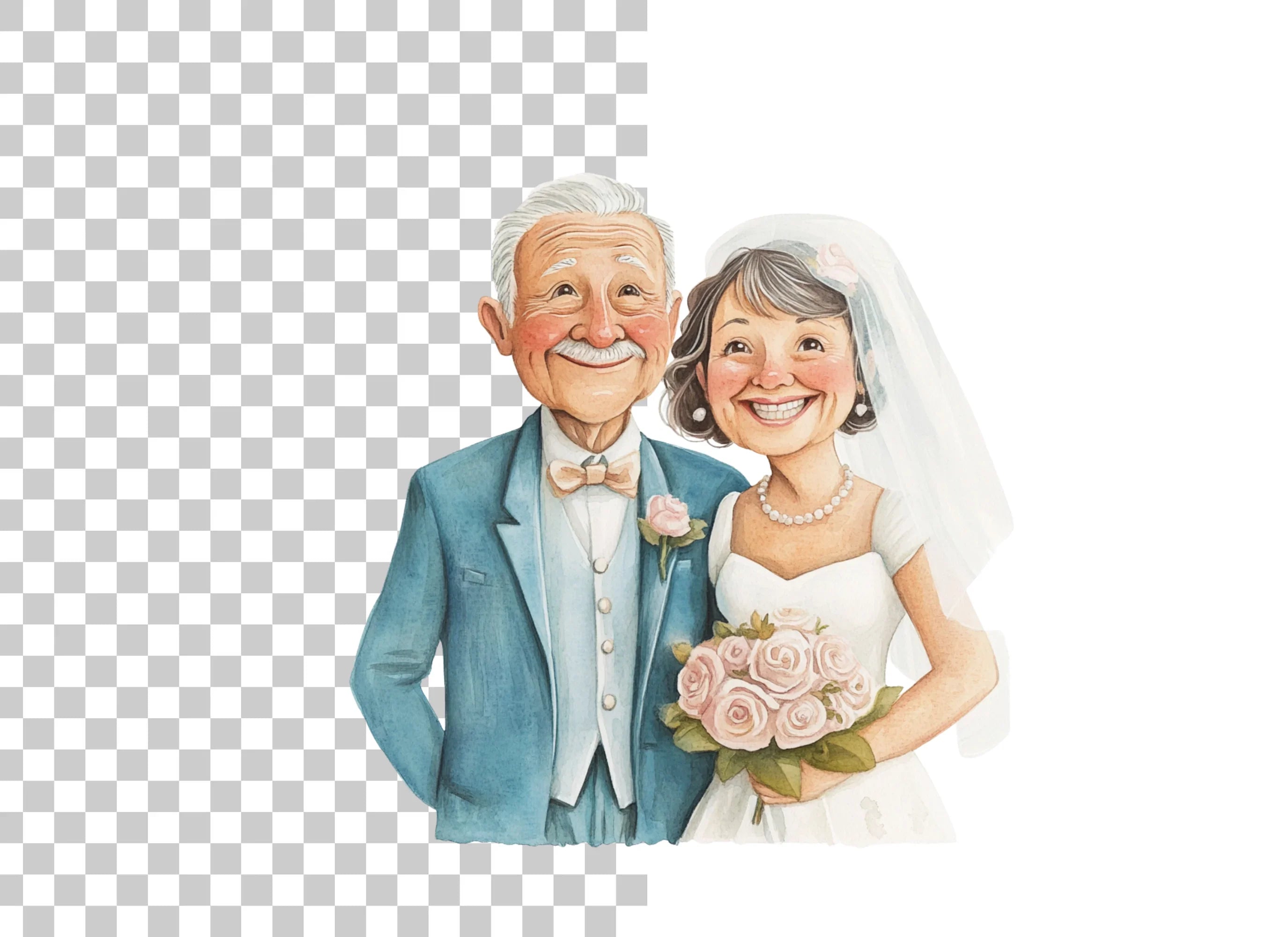Elderly Couple Wedding Clipart Bundle