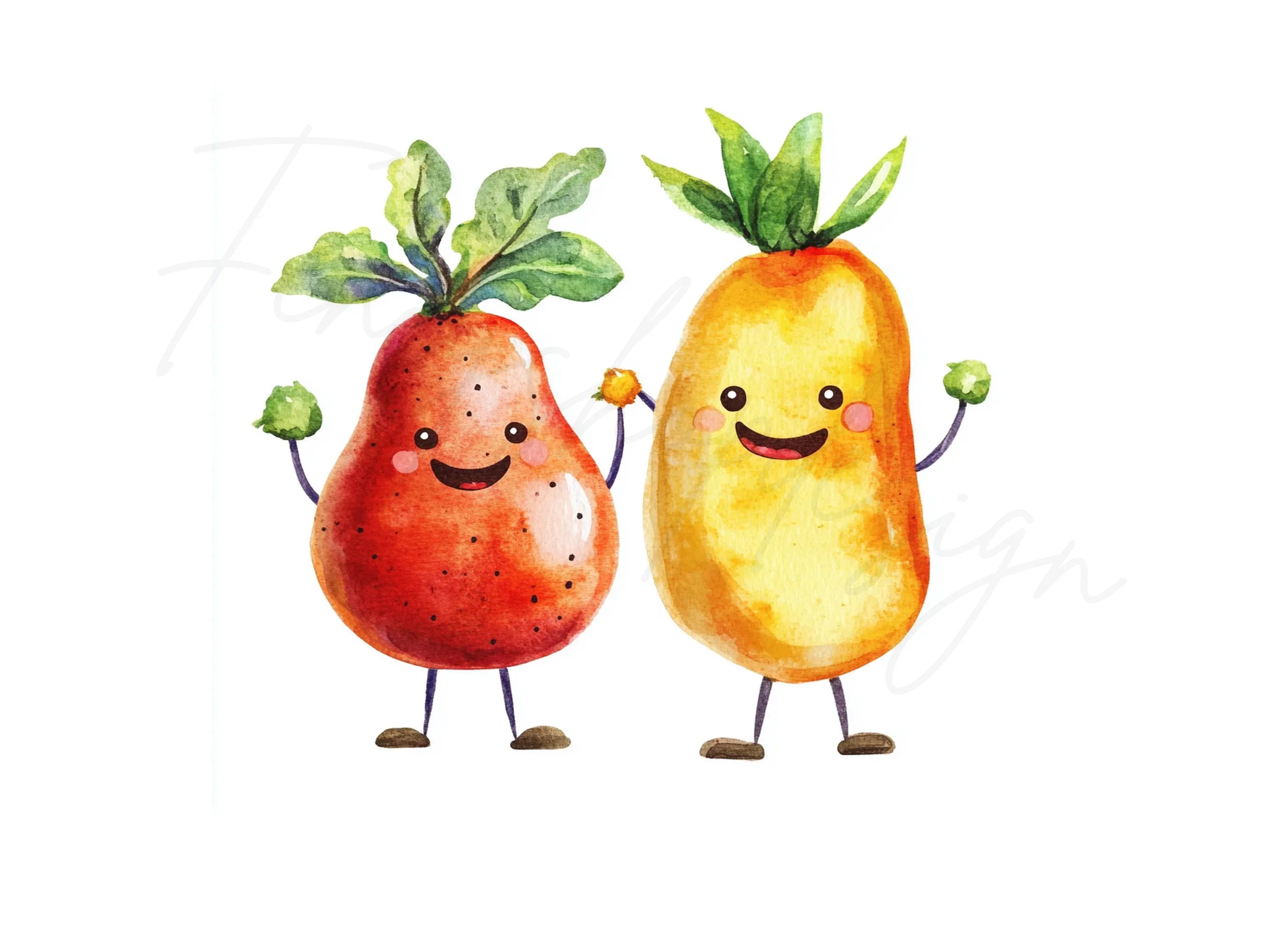 Smiling Fruit and Vegetable Friends Clipart Bundle