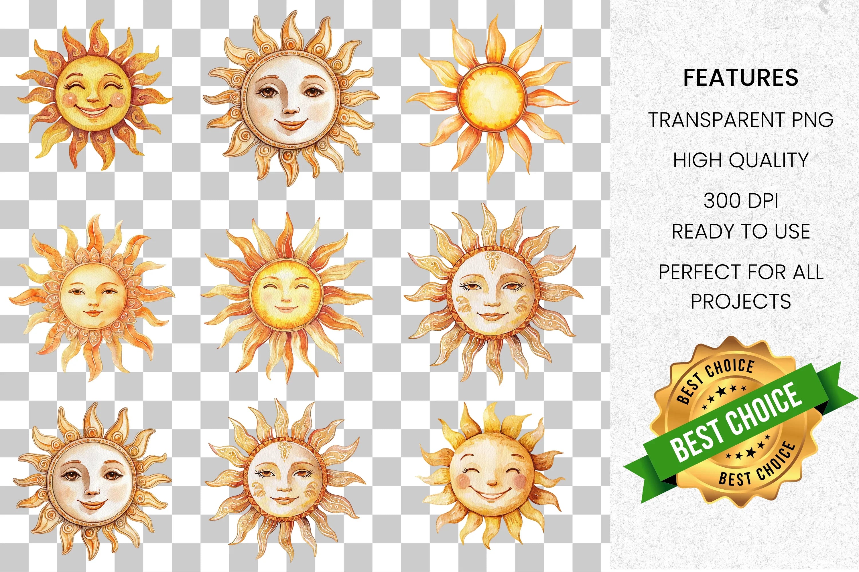 Smiling Sun Clipart Bundle
