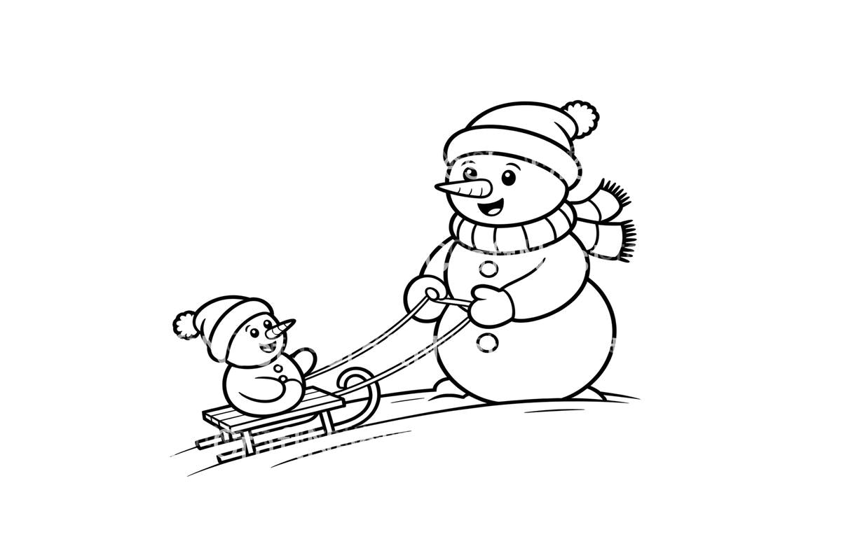 Snowman Sledding Winter Coloring Books