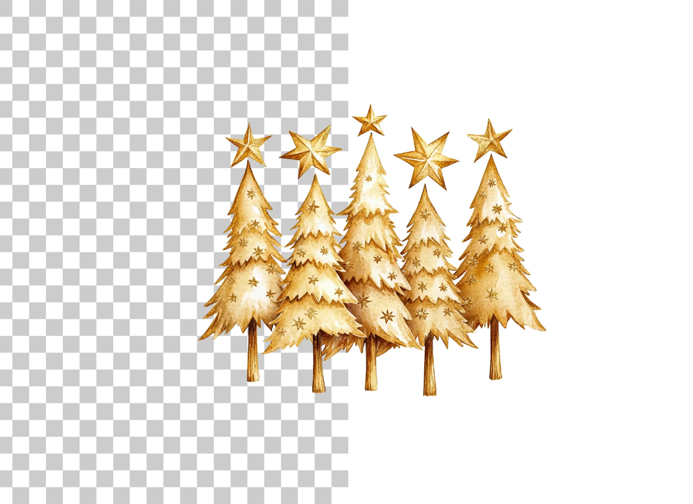 Golden Christmas Tree Clipart Bundle